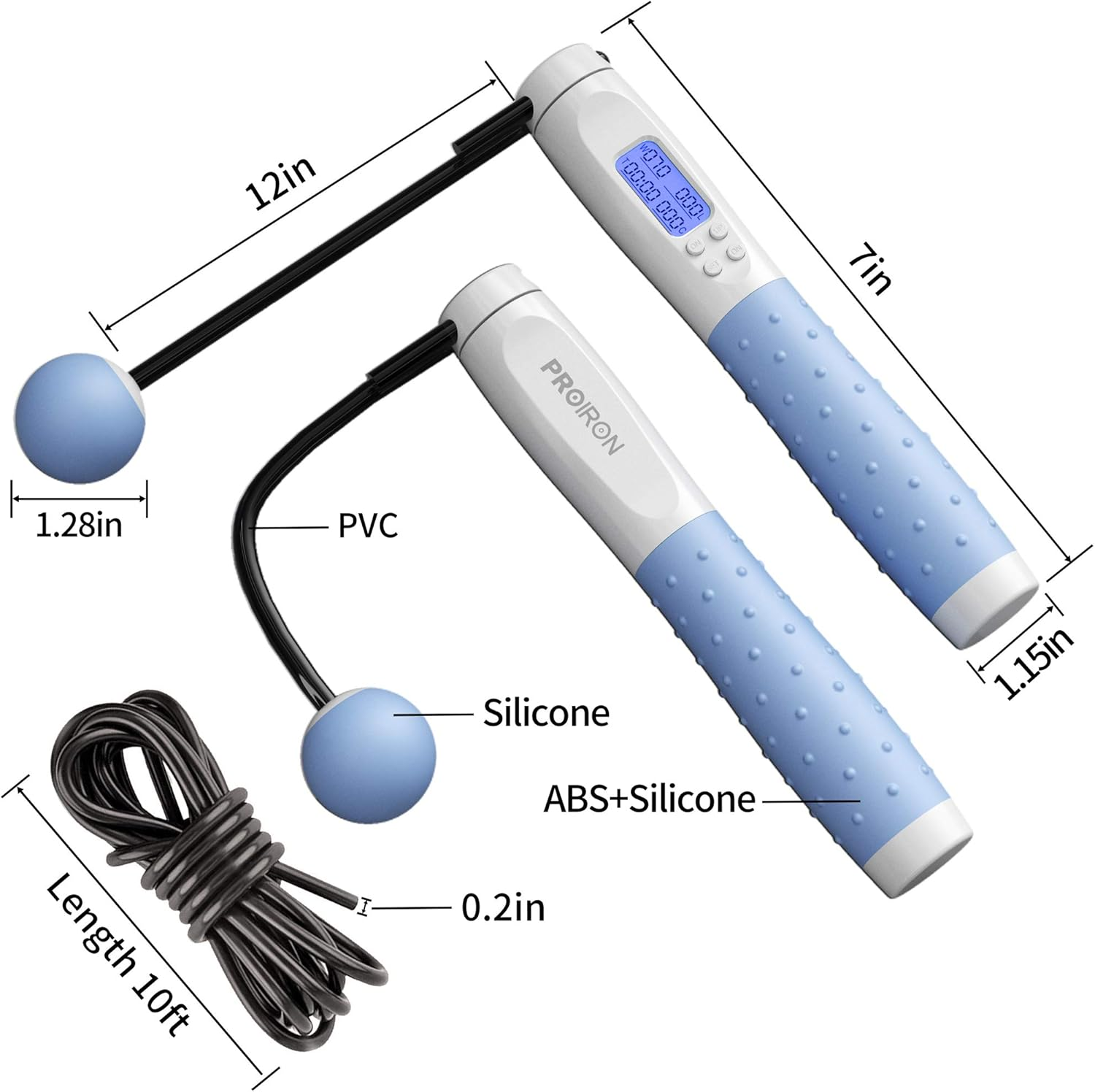 PROIRON Skipping Rope Digital Weighted Handle Workout Jump Rope, Skipping Rope with Calorie Counter Cordless Jumping Rope for Training Fitness, Adjustable Tangle-Free Speed Jump Rope for Men Women Kids Fitness Exercise Training - Blue image number 4