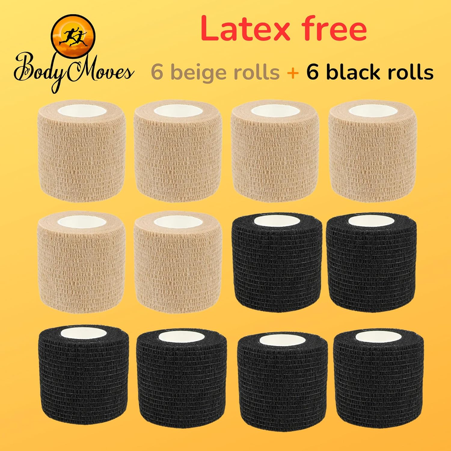 Bodymoves Self Adhesive Bandages Wrap Sports, Bandage Wrap for Sports, First Aid Tape 2Inches X 5 Yards 6 Beige 6 Black image number 2