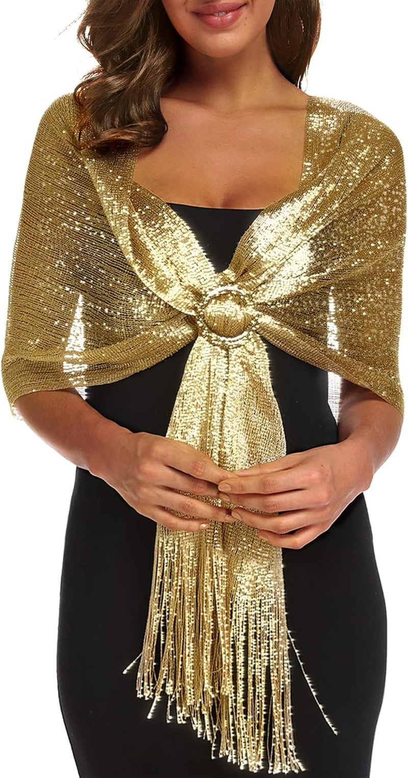Rheane Sparkling Metallic Shawls and Wraps with Buckle for Evening Party Dresses Wedding Party
