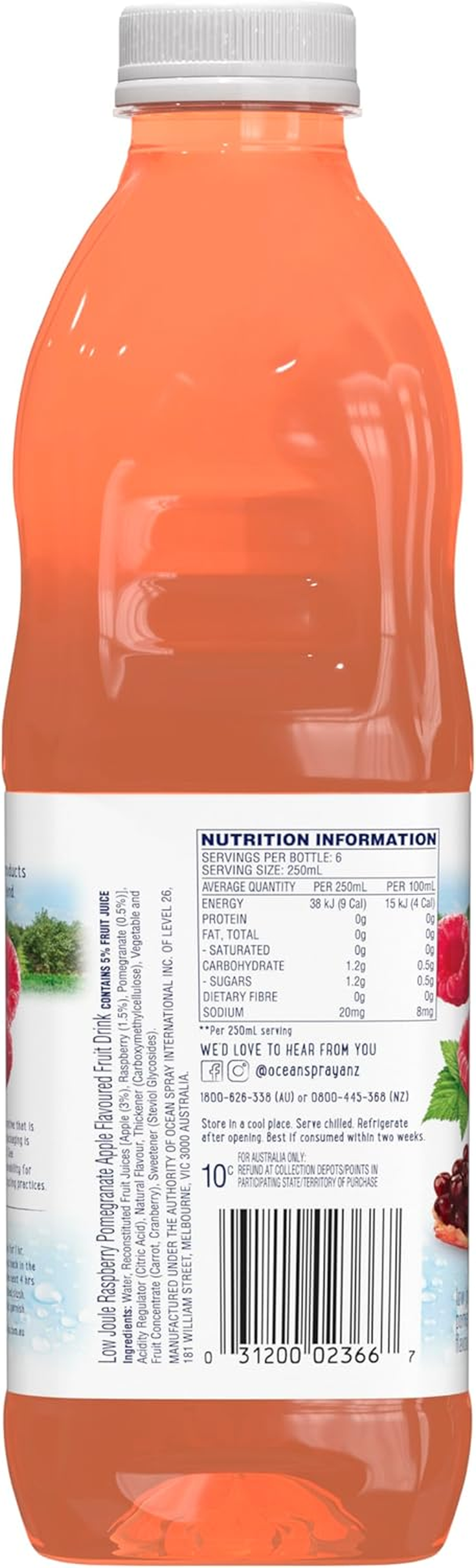 Ocean Spray Raspberry Pomegranate Apple Juice Drink, 1.5L, Bottle, 1.5L image number 3