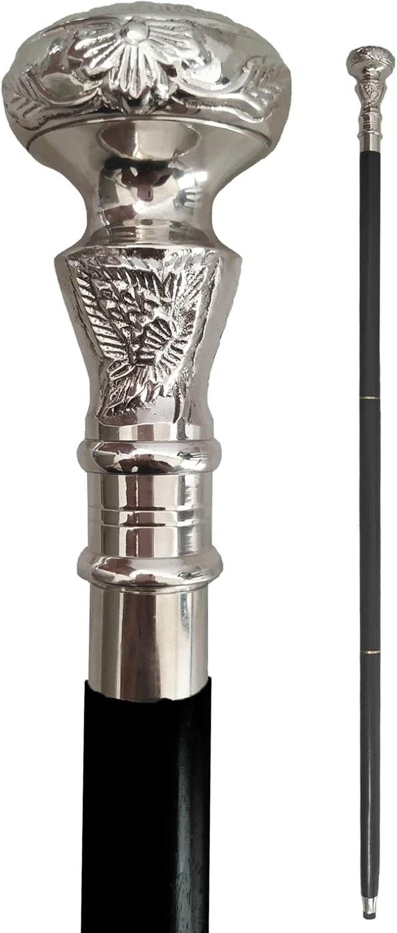 Vintage Antique Walking Cane Wooden Walking Stick Silver Brass Handle Knob Gift image number 2