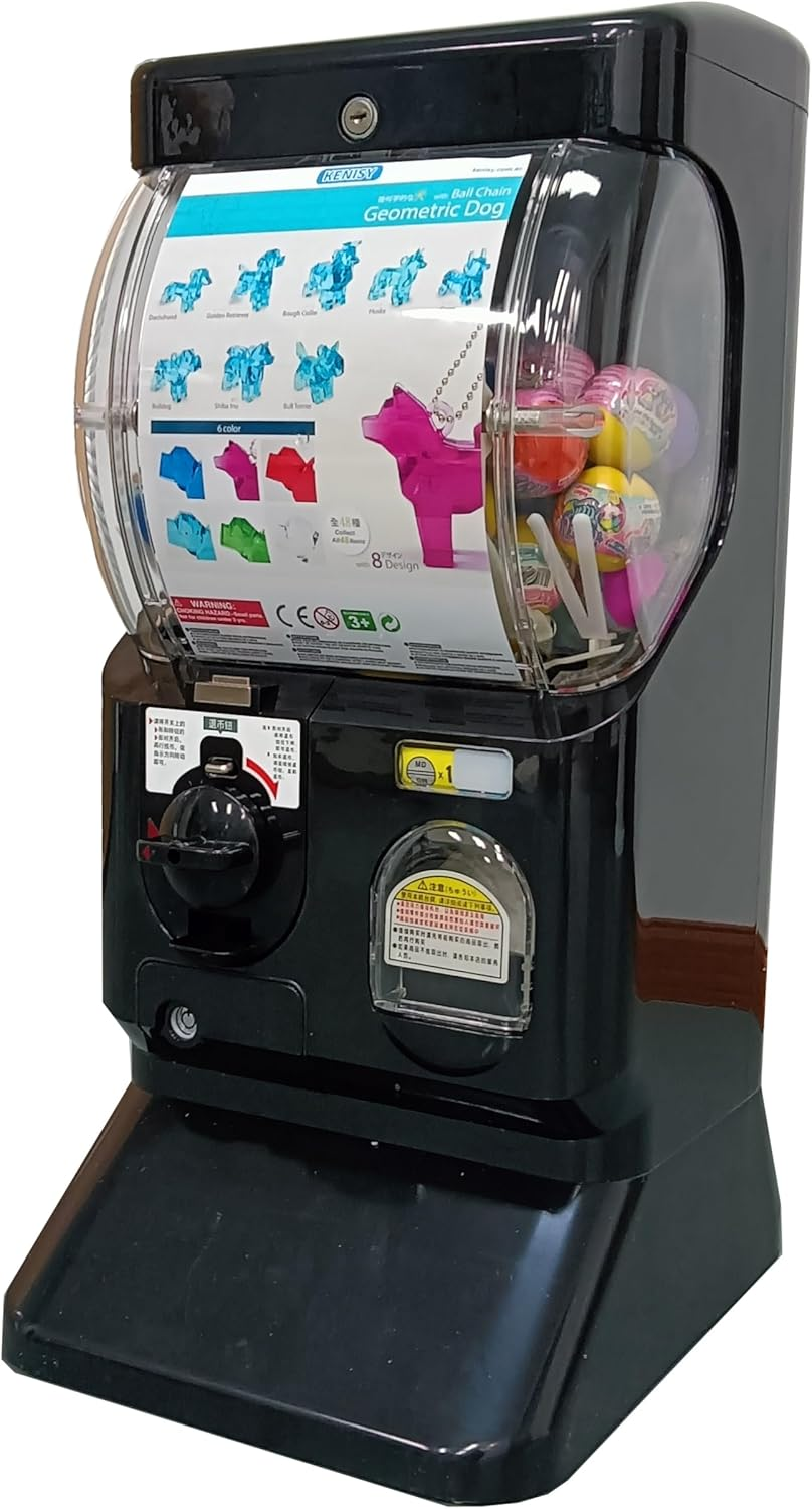 Kenisy Japan Style Capsule Vending Machine for Retail Stores, Mall Gumball Prize Machine for 1.97''-2.56'' Capsules, Party Coin Operated Small Gashapon Toys Bank (50Pcs Token Included) (Black)