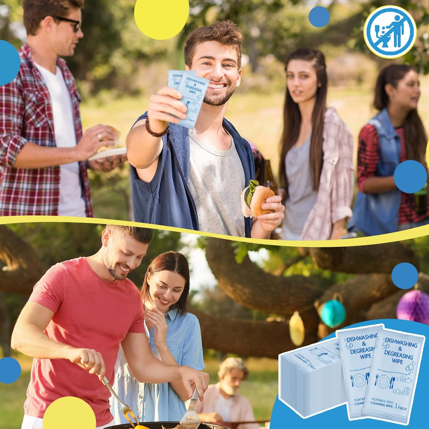 Tondiamo 300 Pcs Portable Wipes Dish Wipes Single Use Wet Wipes Individually Wrapped Traveling Dish Wipe with Lemon Scent for Quick Work Family Outdoor Camping