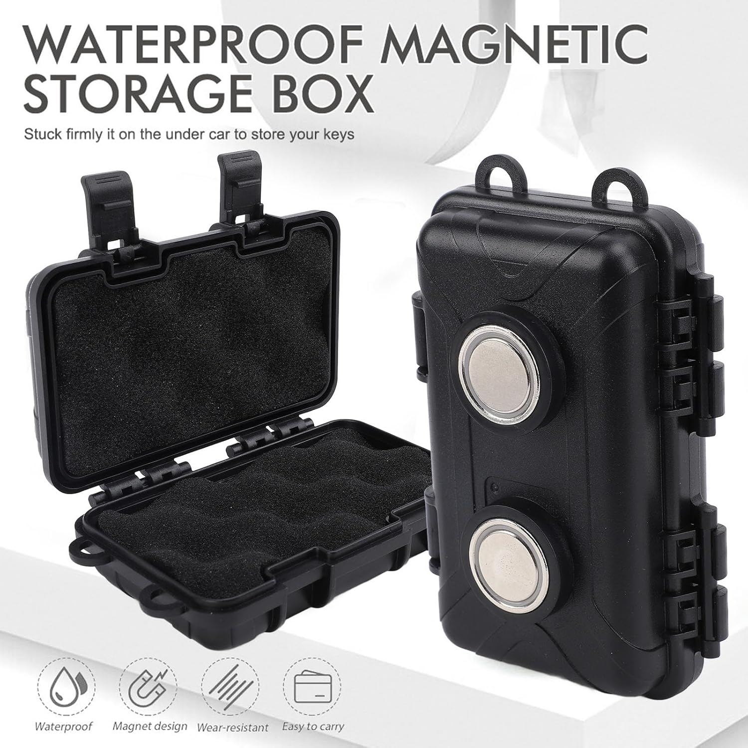 Magnetic Storage Box, Magnetic Key Holder under Car, Hide a Key, Waterproof Magnetic Storage Box with Inner Dividers, for Home, Outdoor, Work, Car Use image number 1