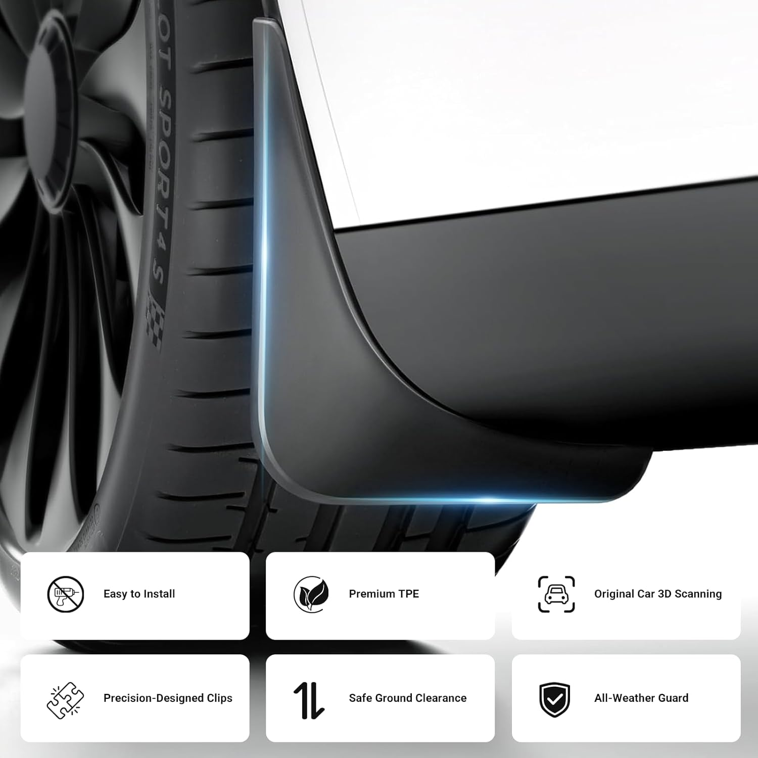 Ixtra Mud Flaps for Tesla Model Y Juniper Accessories 2025&ndash;2026, All-Weather TPE Splash Guards, No-Drill Easy Install, Anti-Scratch Paint Protection Fender Kit (Set of 4) (2025-2026 Model Y Juniper) image number 4