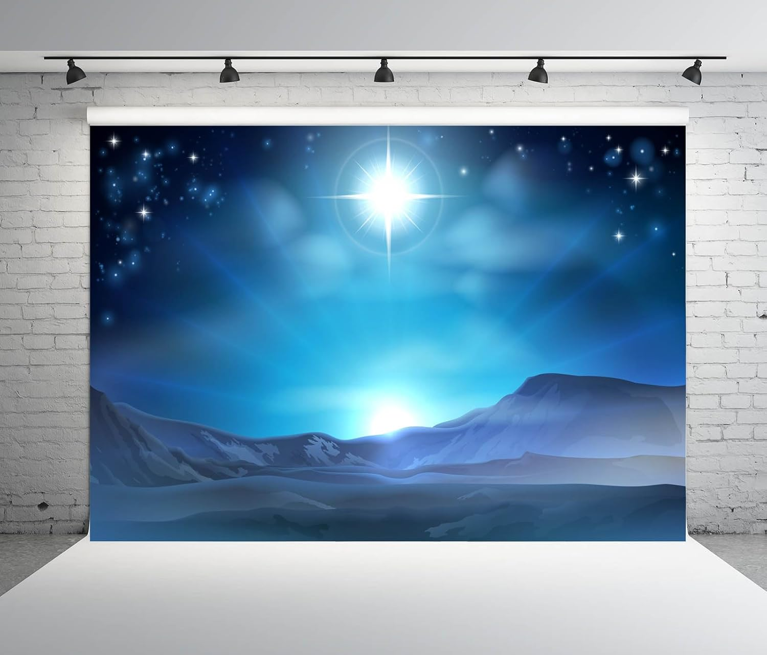 BELECO 7X5Ft Fabric Nativity Scene Backdrop Christmas Star Night Star of Bethlehem over Desert Birth of Jesus Background Christmas Nativity Decorations Religious Belief Bible Story Photo Studio Props image number 2