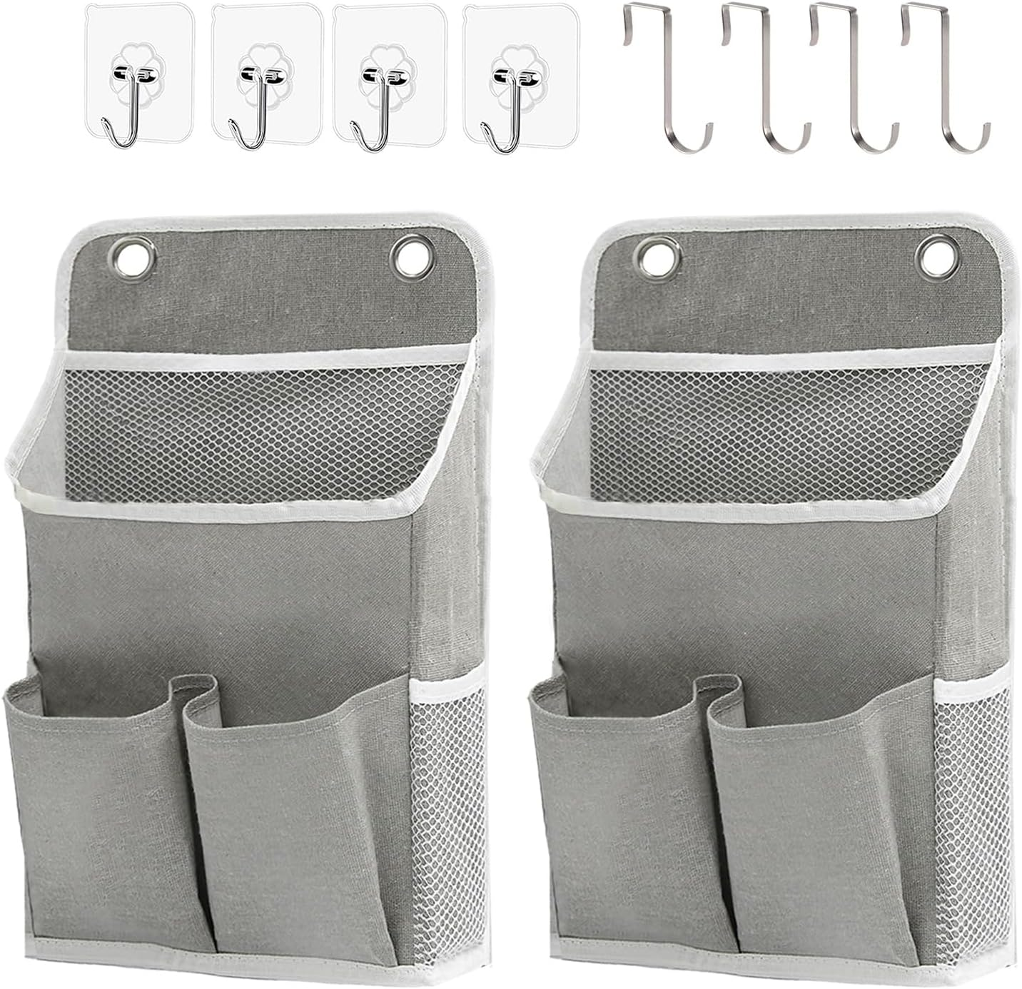 Calkkrer Pack of 2 Hanging Organisers, Grey, Wall Organiser with Pockets, Door Shelf, Fabric Hanging Storage for Bathroom, Bedroom, Office, Motorhome, Camping Storage image number 5