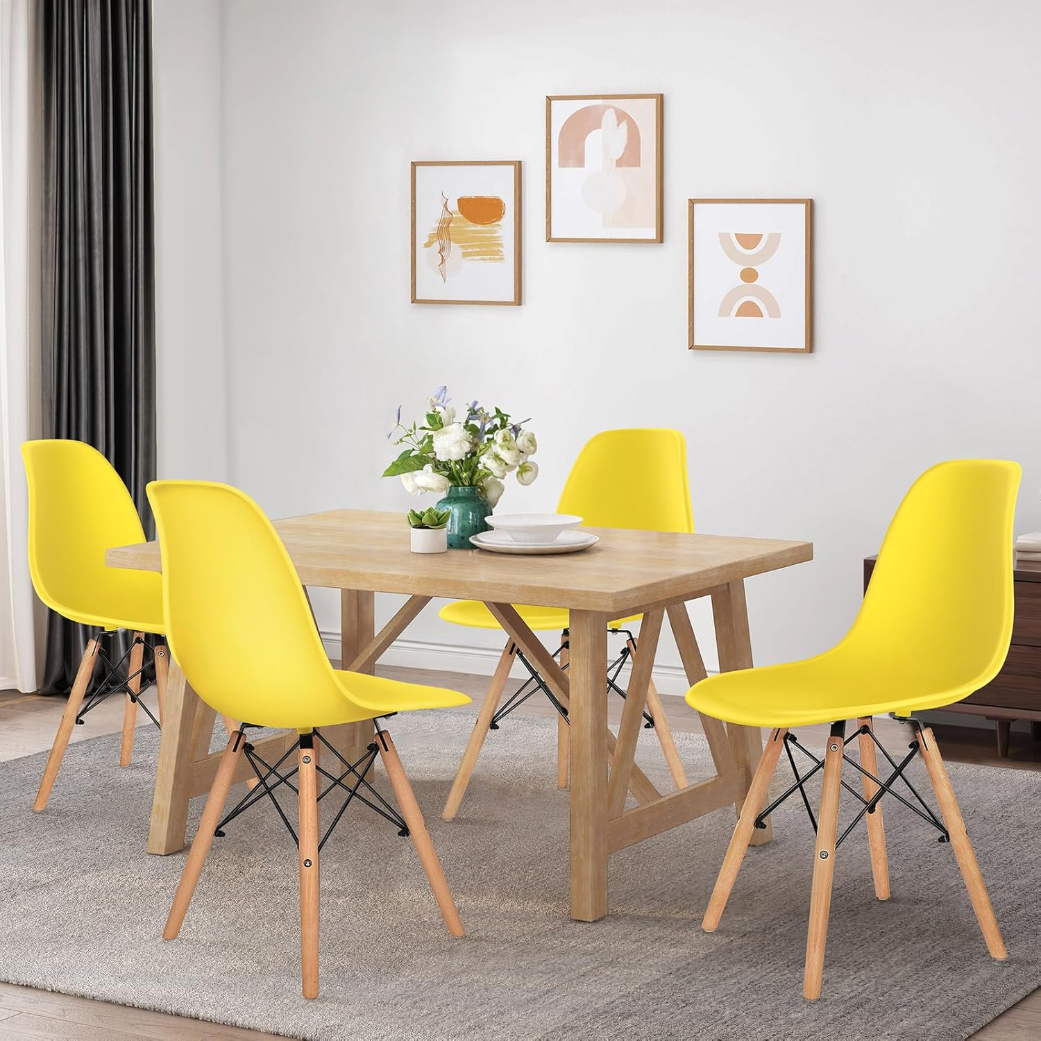 ALFORDSON Dining Chairs Set of 4 with Solid Wood Legs & Floor Protectors, 4X Kitchen Chairs Reading Seating for Home Cafe Bar Coffee Table, 150Kg Capacity, EM Series, Yellow image number 6