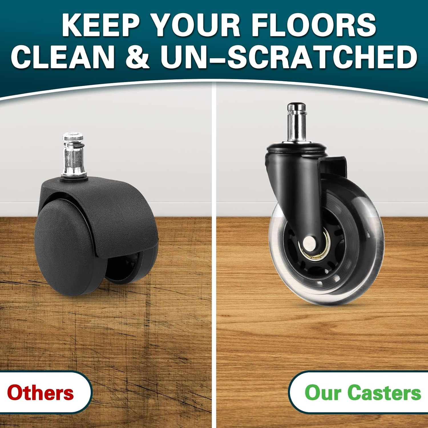 EDIMENS Office Chair Caster Wheels Replacement Rubber Chair Casters Set of 5 Heavy-Duty Office Chair Casters Wheels for All Floors,11Mm Universal Size Chair Castors for Office Home Gaming Chairs image number 4