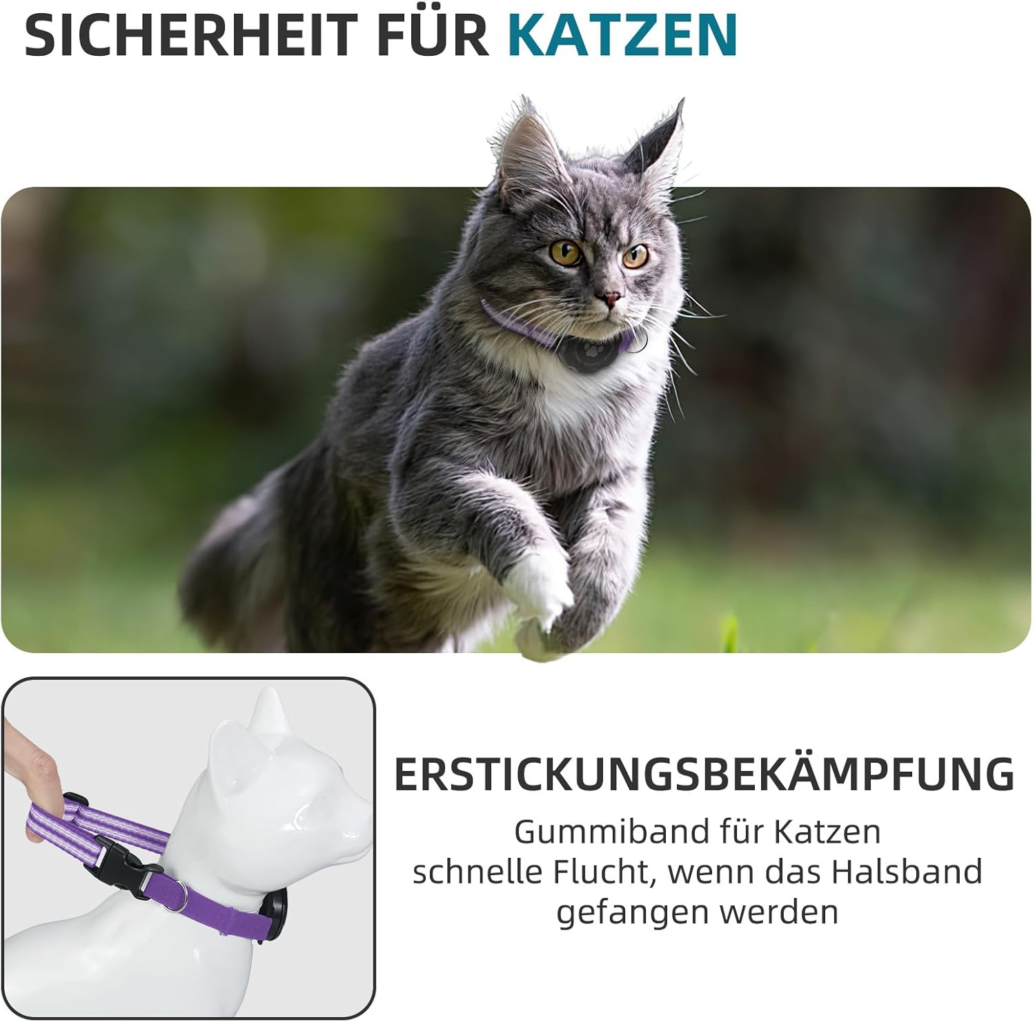 Airtag Cat Collar, Integrated Kitten Collar with 100% Waterproof Airtag Holder, Soundproof, Reflective GPS Cat Collar with Apple Air Tag Case for Kittens, Puppies (Purple, XS) image number 5