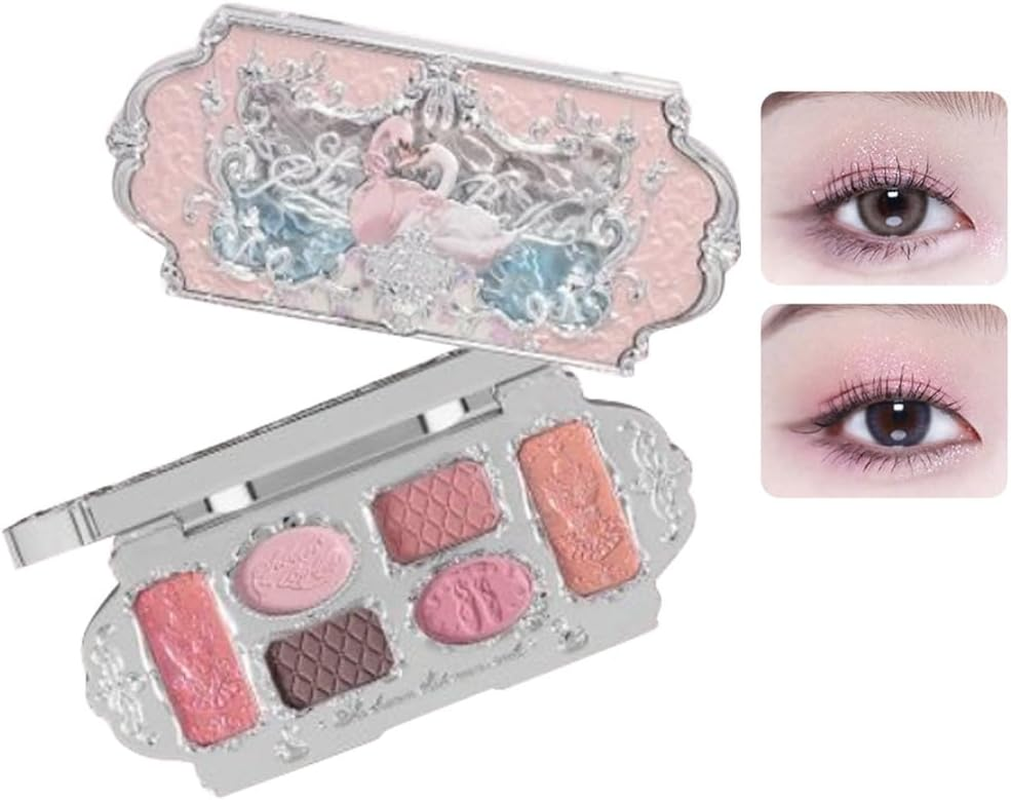 Flower Knows Swan Lake Ballet Eyeshadow Palette Delicate Matte Glow Waterproof 6-Color Glitter Eyeshadow Palette (C02)