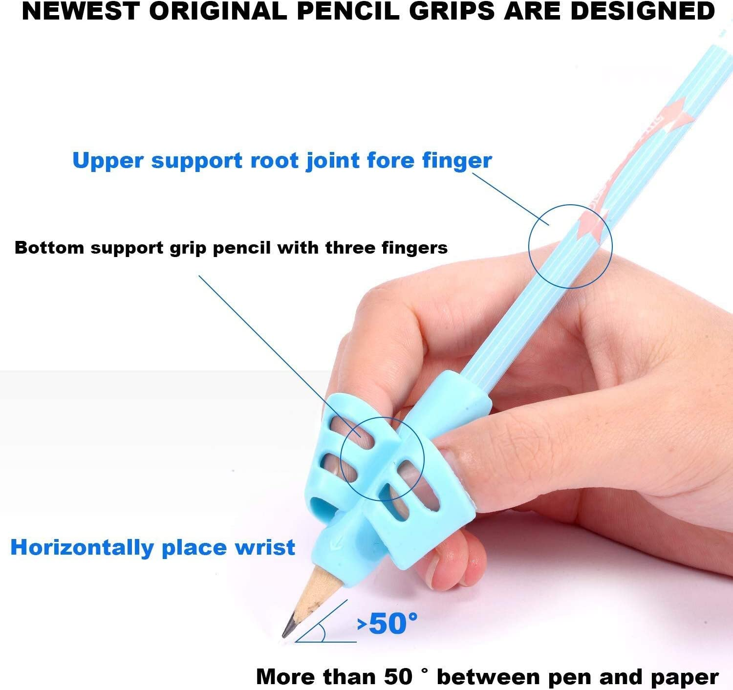 4 Pcs Pencil Grip Set, Children Pen Writing Aid Grips Set Posture Correction Tool for Kids Preschoolers Children, Hollow Ventilation (4 Pack, 4 Colors)