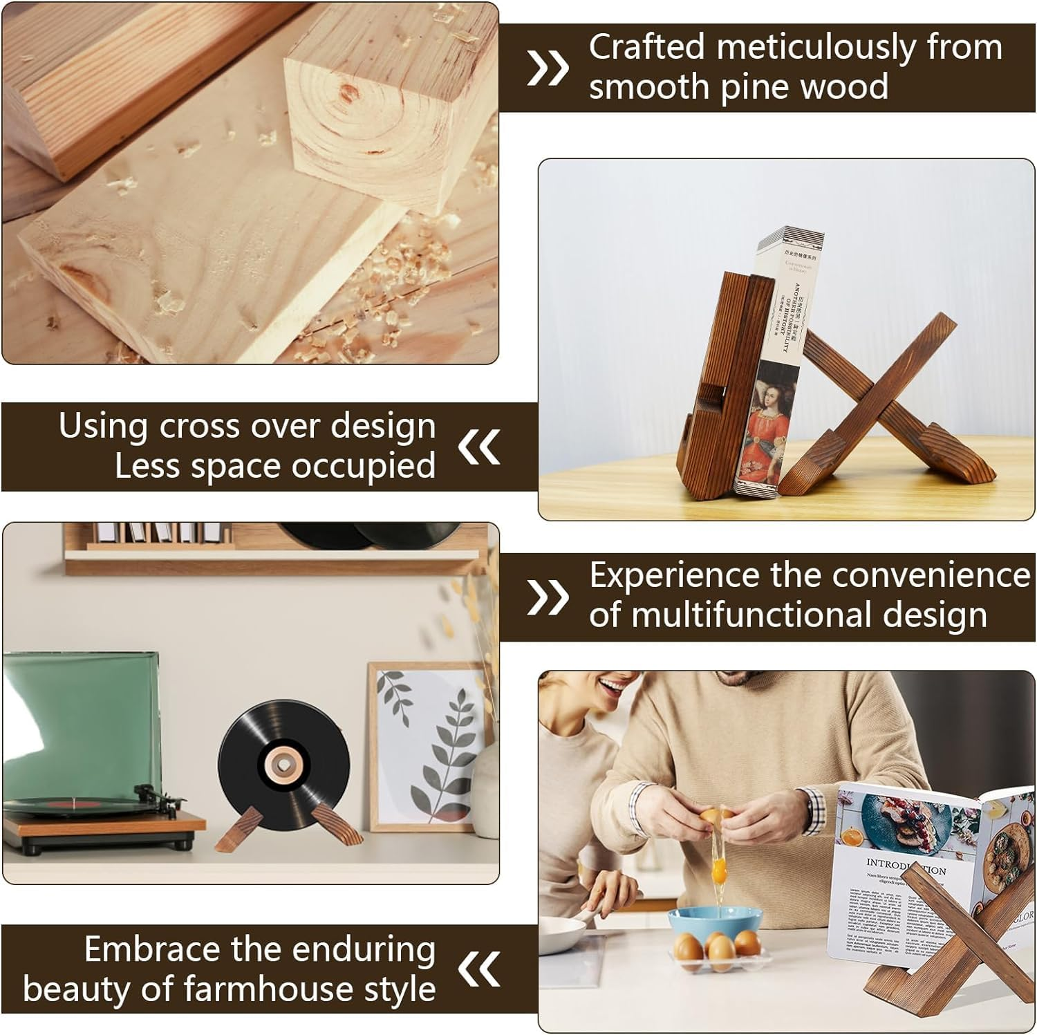 2Pcs 6.5Inch Handmade Wooden Cookbook Holder, Plate Display Stand, Wooden Picture Frame Stand, Modern and Traditional Kitchen Stand for Book, Craft Objects, House, Table Top Decorative Easels Display image number 1