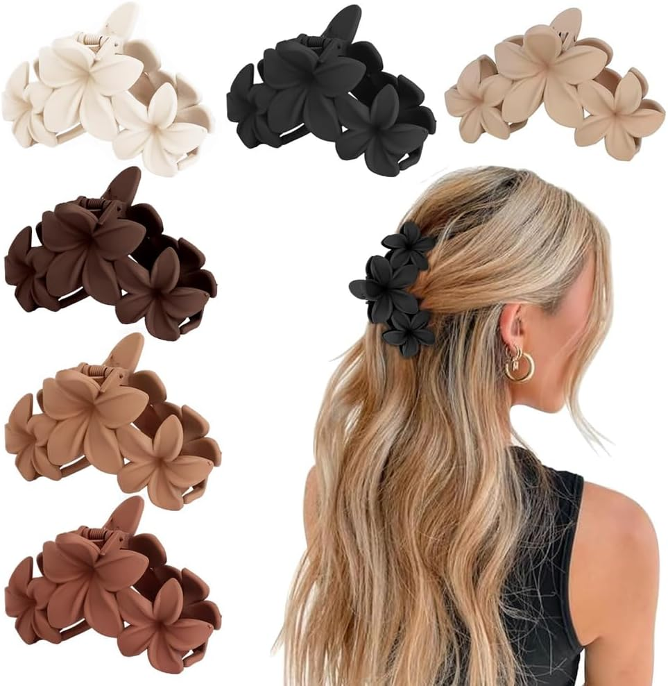 TOFBS Pack of 6 Hair Clips for Women Large Flower Shaped Claw Clips Stylish Non-Slip Matte Hair Clips Hair Decoration Accessories