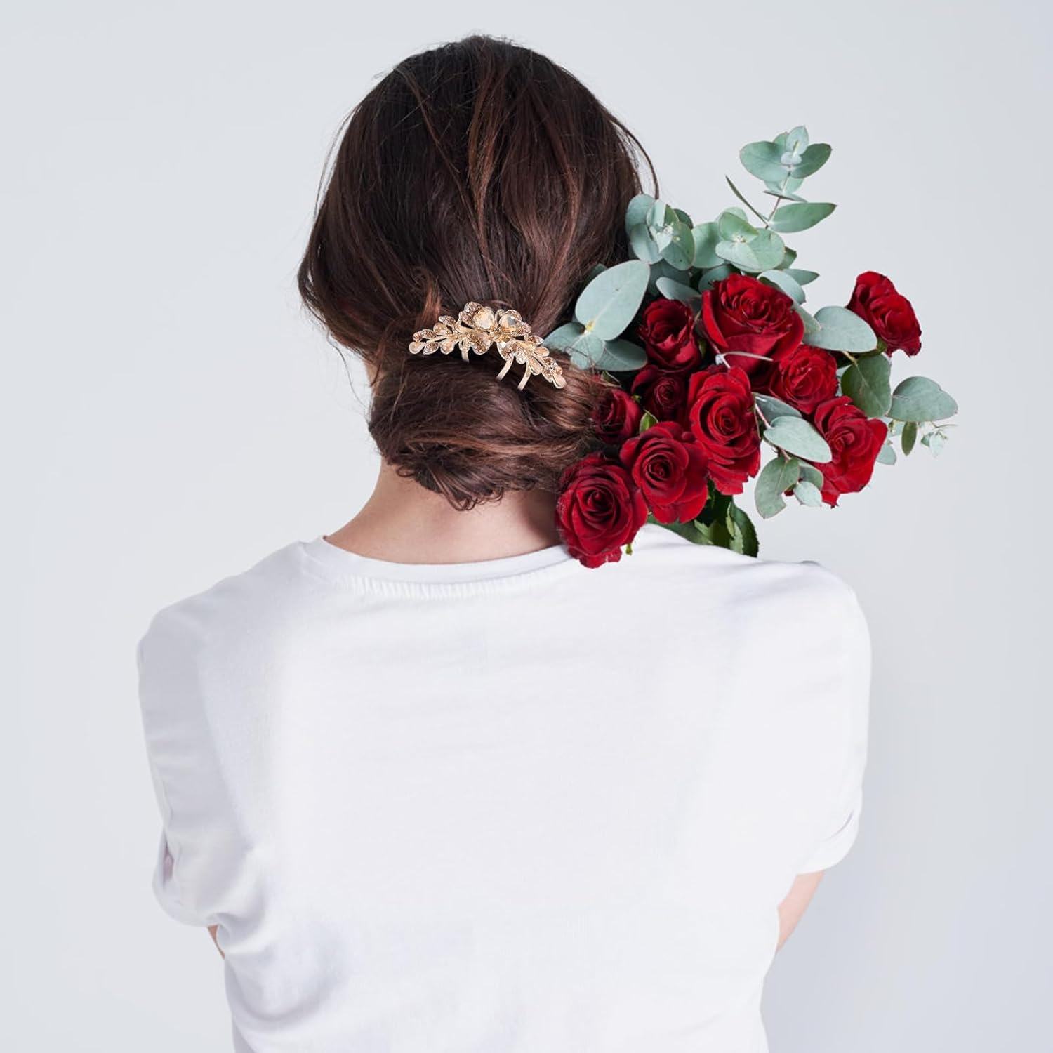 LOGOFUN Crystal Hair Side Comb Rhinestone Hair Comb Wedding Bride Updo Side Comb Bridal 4-Prong Hairpin for Women Girls Hair Accessory - Champagne Color image number 4