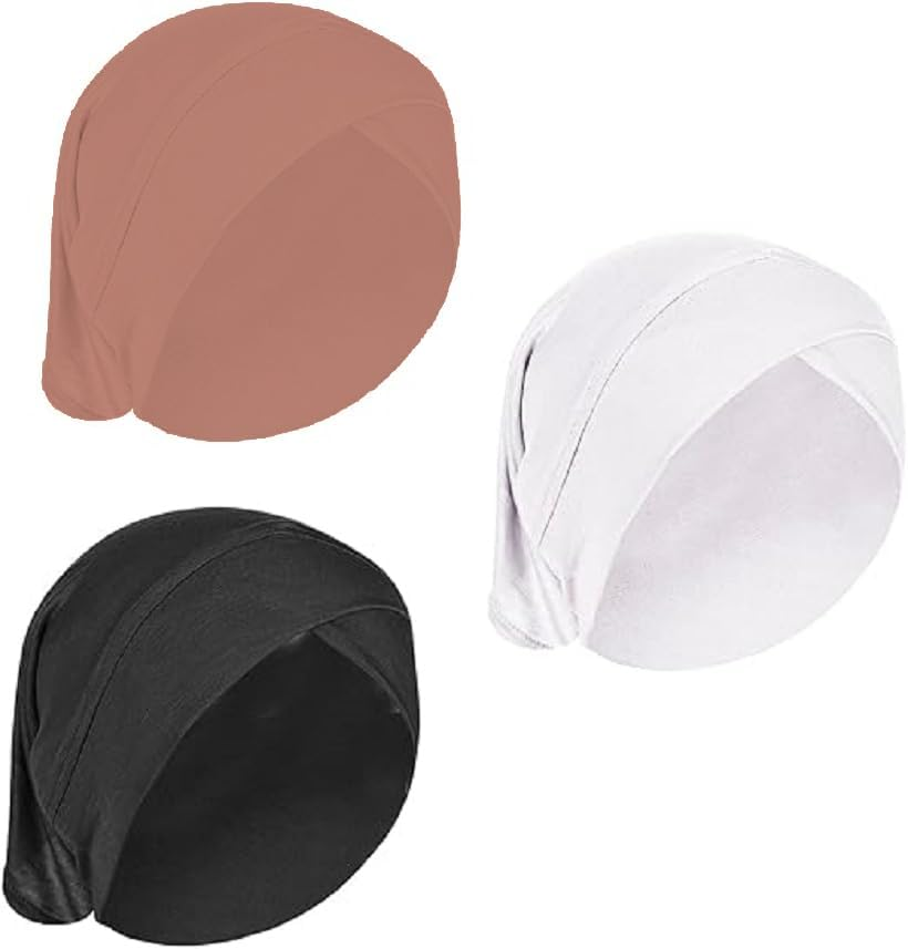 3Pcs Women under Scarf Hijab Cap Solid Color Cross Turban Inner Hat Soft Stretch Jersey Bonnet Tube Cap image number 2