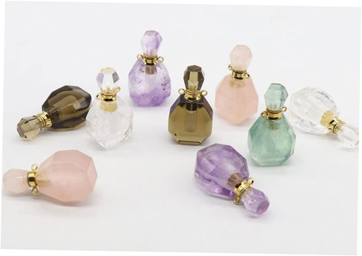 LIFKOME Crystal Perfume Atomizer Bottle Natural Fluorite Wishing Bottle Pendant Necklace Travel Jewelry Accessory for Women