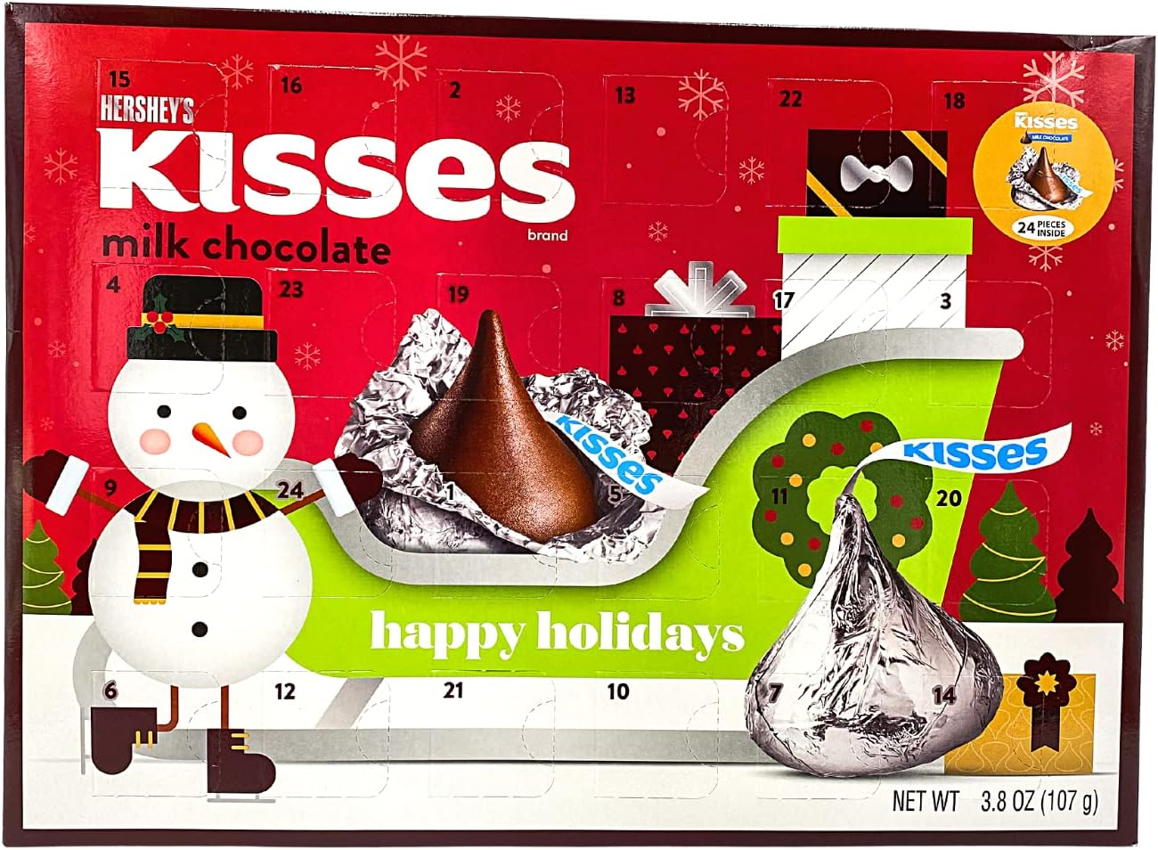 Hershey Milk Chocolate Kisses Candy Filled 2024 Christmas Advent Calendar