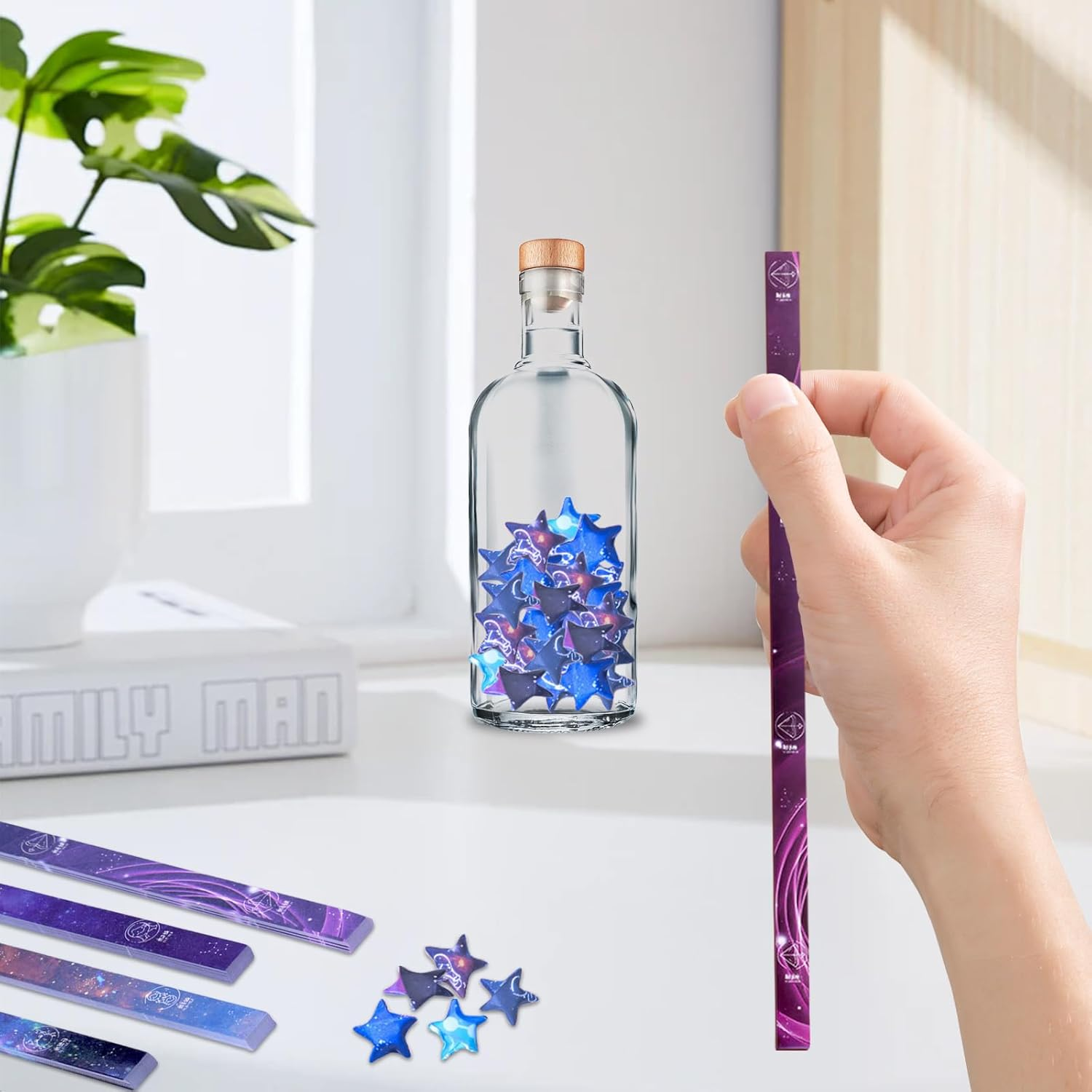 ZGWANSUI 540 Sheets Lucky Star Paper Strips, 12 Constellation Origami Star Paper Strips 8 Patterns, Paper Strips to Make Origami Stars, Starry Sky Star Folding Making Paper Strips for Art Craft DIY, A - A image number 4