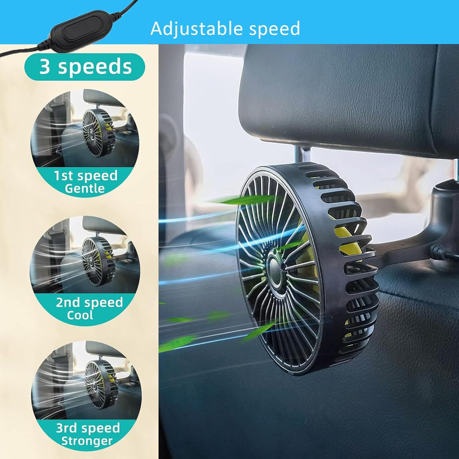 Car Seat Fan, Extremely Silent Baby Car Seat Headrest Fan for Backseat of Car, Small USB Fan Mini Cooling Fan Portable Clip on Baby Crib Kids Dogs image number 2