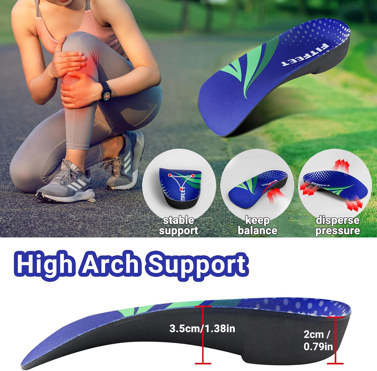 Plantar Fasciitis Insoles, 3/4 Length Arch Support Insoles for Women and Men, Shoe Inserts for Flat Feet, Over-Pronation, Heel Pain Relief, Orthotic Insoles with High Arch for Running, Work Boots image number 1