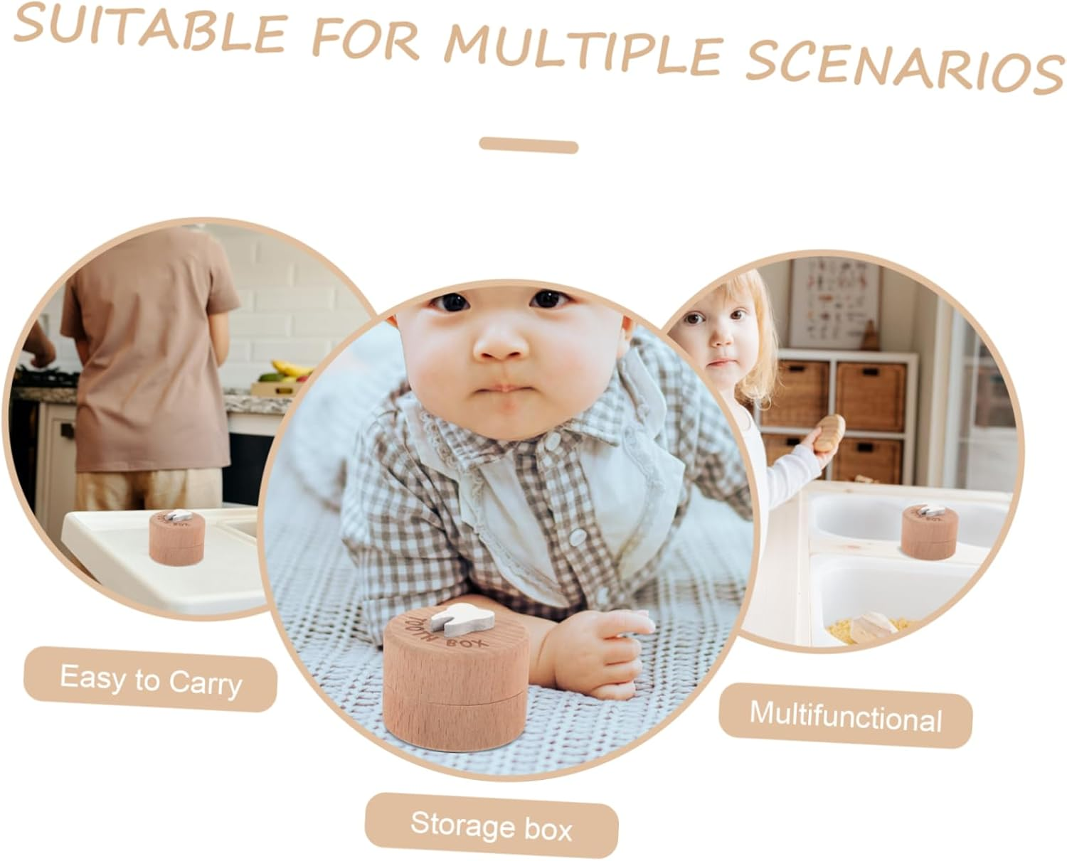 ERINGOGO Baby Tooth Keepsake Box Wooden Trinket Container 5Cm Diameter 3.5Cm Height Portable Milk Teeth Organizer for Boys and Girls Fetal Hair Storage image number 5