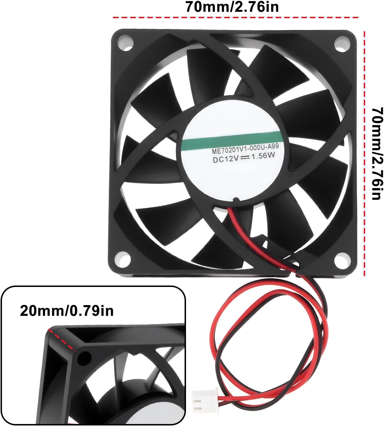 Create Idea 2Pcs 12V PC Case Cooler Fan ME70201V1-A99 70X70X20Mm for Chassis Power Supplies