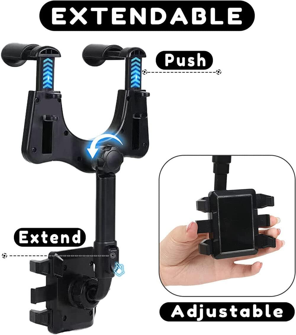 360&deg; Car Rear View Mirror Mount Holder Multifunctional Universal Phone Stand image number 2