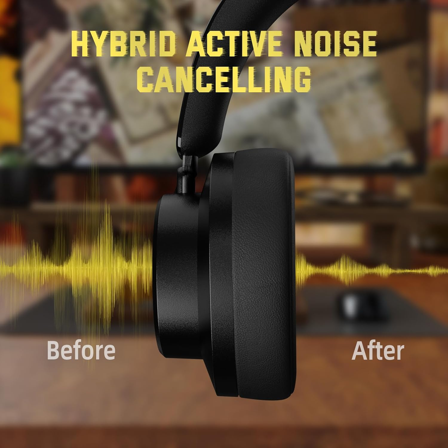 ATTACK SHARK G500 Active Noise Cancelling Wireless Headphone, over Ear Bluetooth Headset with Built-In Mic, BT5.3 & 3.5MM Wired Dual Mode, Lightweight Foldable, On-Ear Style for Home/Office - Black image number 1