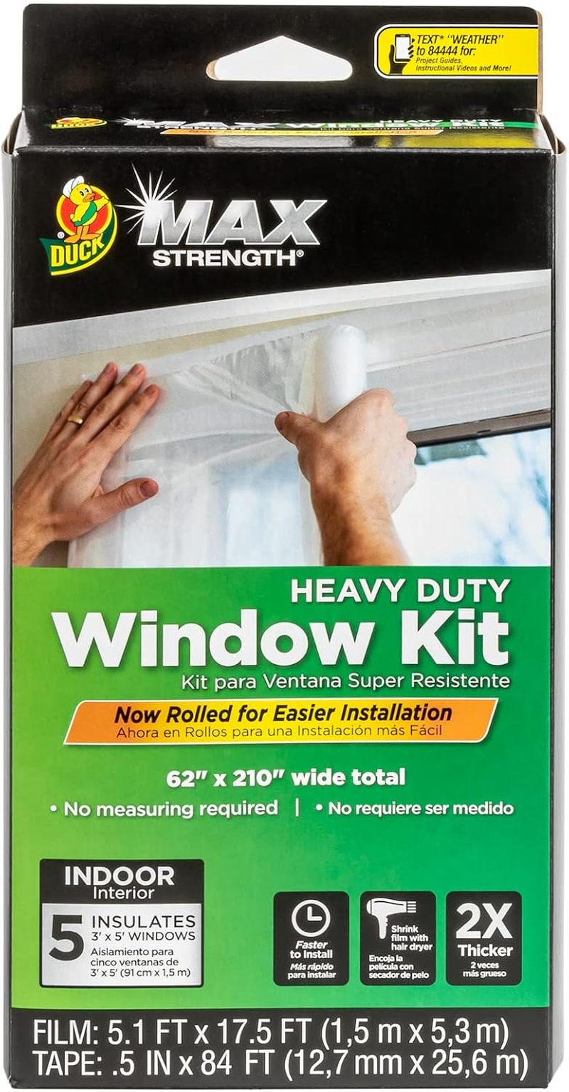 Duck MAX Strength Window Insulation Kit, Winter Window Seal Kit Fits up to 5 Windows, Heavy Duty Shrink Film Cuts to Size for Easy Indoor Installation, Window Tape Included,62 In. X 210 In., Clear image number 5