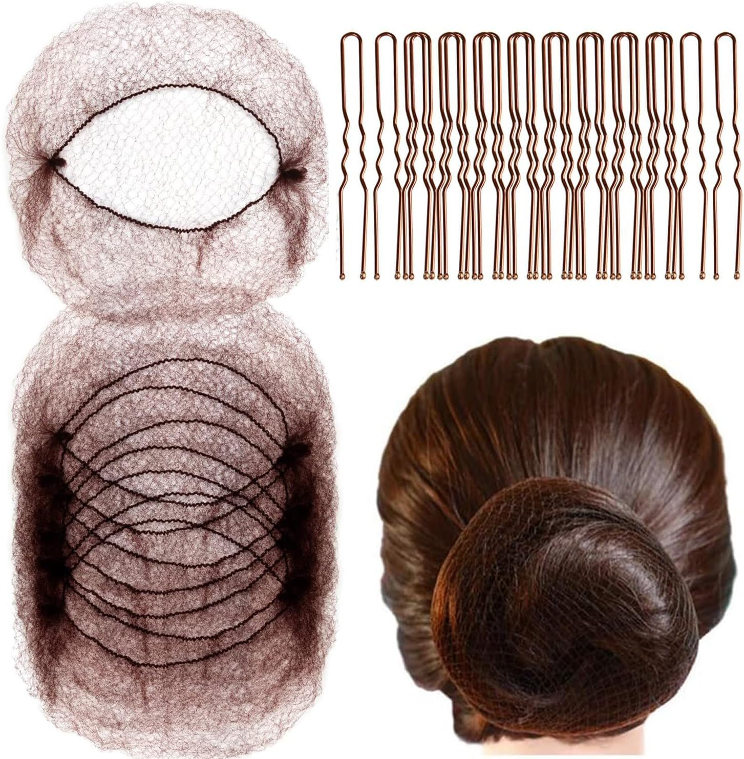 BEANPRECOY 50Pcs Hair Nets Invisible Elastic Edge Mesh & 40Pcs U Shaped Hair Pins Set Hairnets U Shaped Pins for Women and Girls Ballet Bun Hair Net Hair Bun Pins for Dance Maker Food Service Workers image number 6