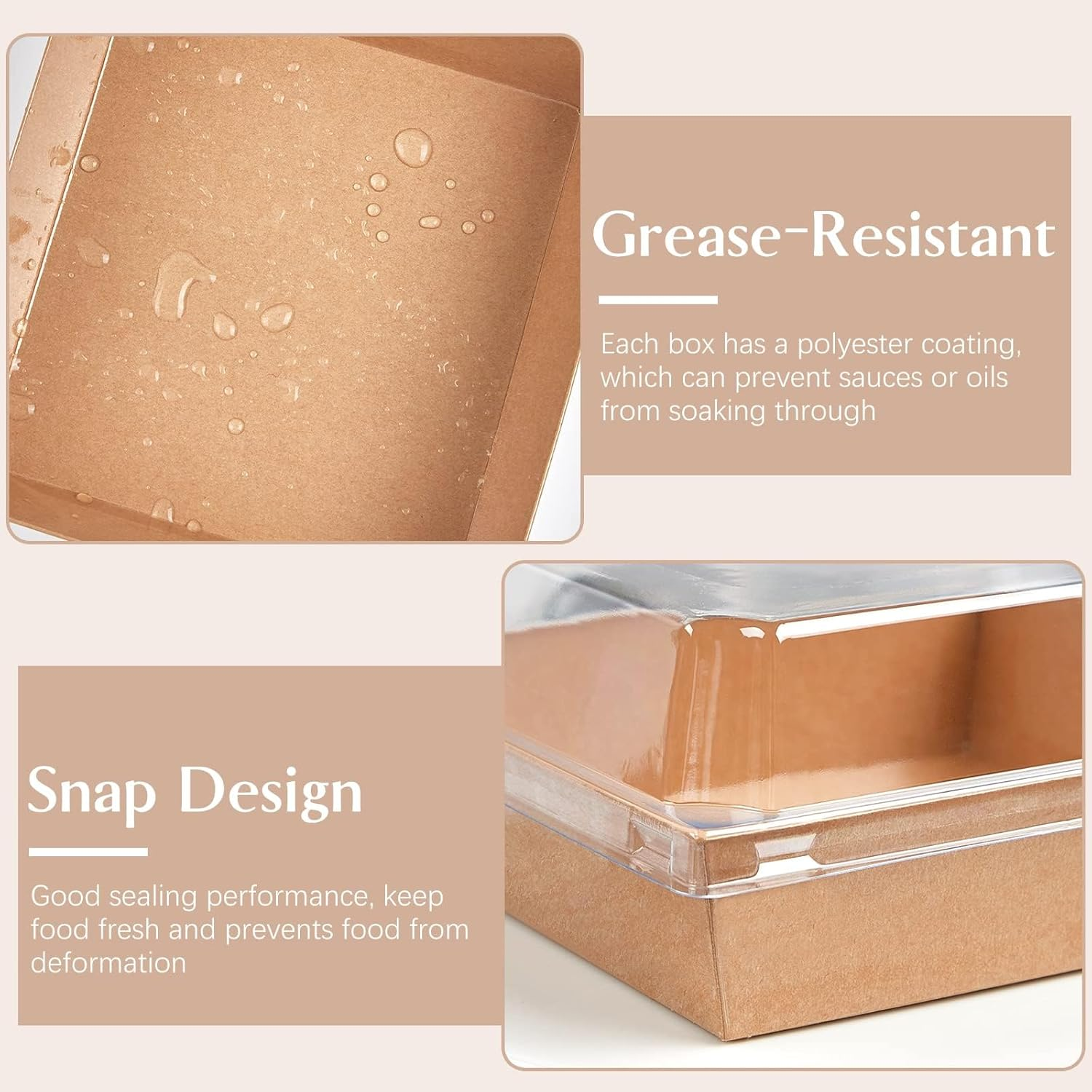 50Pack Paper Charcuterie Boxes with Clear Lids Square Sandwich Boxes with 44Yd Twine Disposable Food Containers for Swiss Roll, Strawberries, Slice Cake, Cookies, Brown - White image number 4