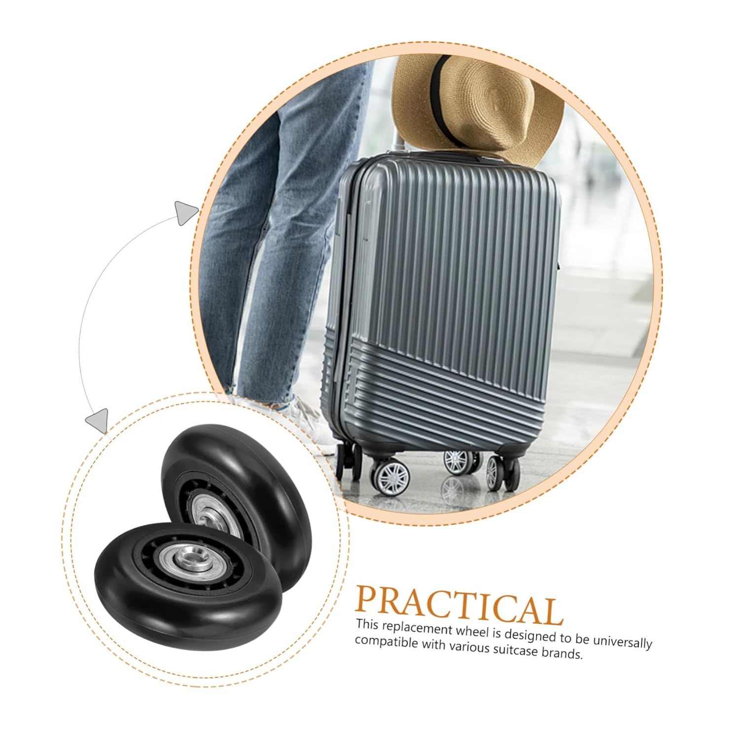 Anneome 2Pcs Luggage Replacement Wheels with Metal Bearing 60X23Mm Swivel Caster Wheels for Suitcase Repair and Travel Trolley Bags image number 1