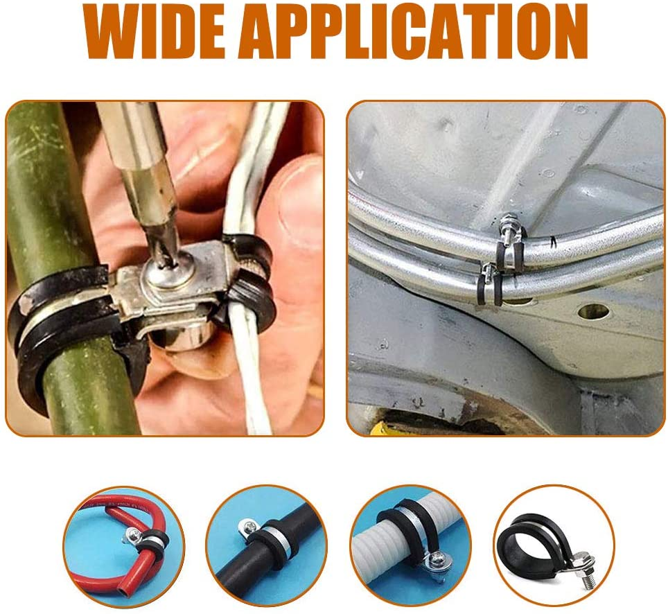 ISPINNER 12 Pack 1.375 Inch Rubber Cushioned Stainless Steel Cable Clamp, Hose Clamp, Pipe Clamp (1-3/8 Inch) image number 1