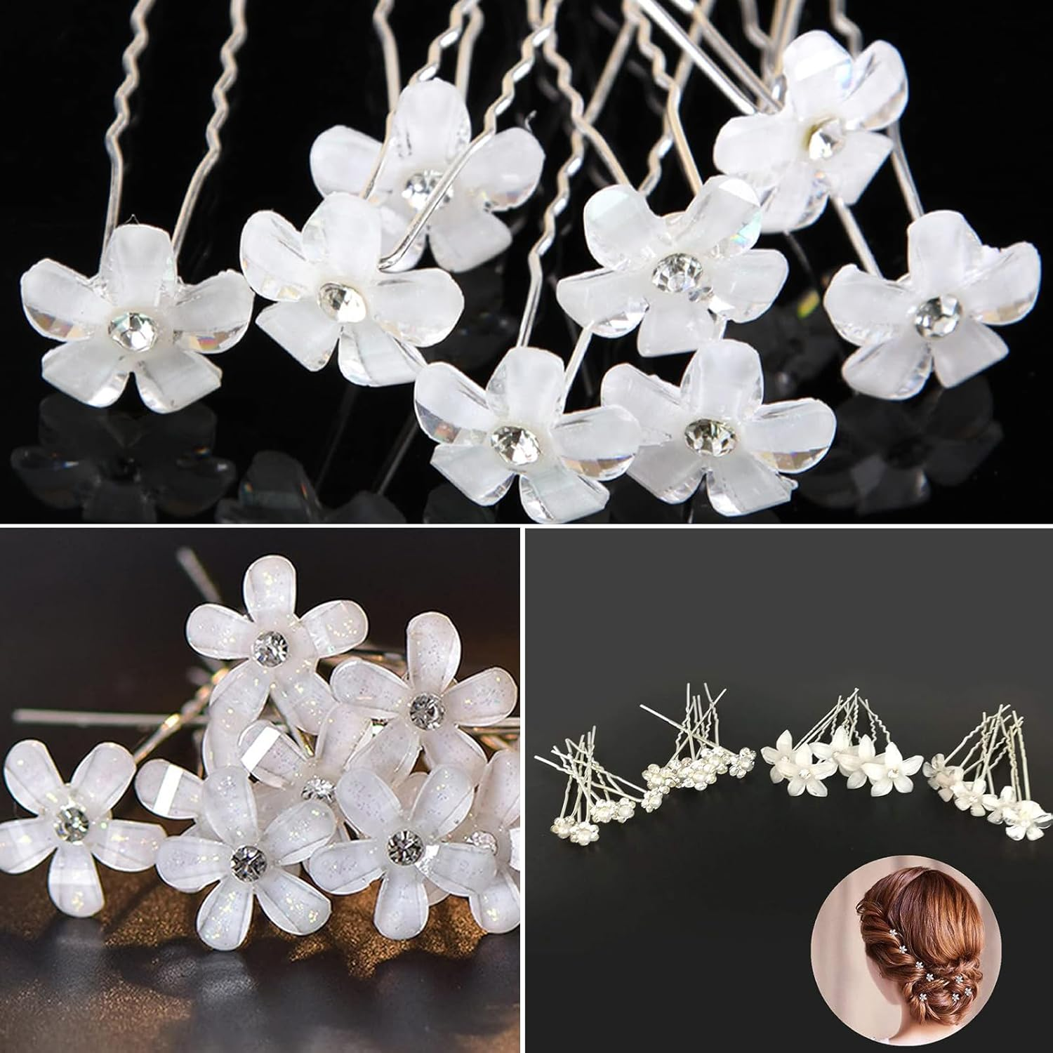 Pearl Hair Pins Wedding - 20 Pieces Bridal Hair Accessories Set with Crystal, U-Shaped Hair Clips for Women Girls - Elegant Rhinestone Wedding Hair Clips for Weddings & Special Occasions image number 6