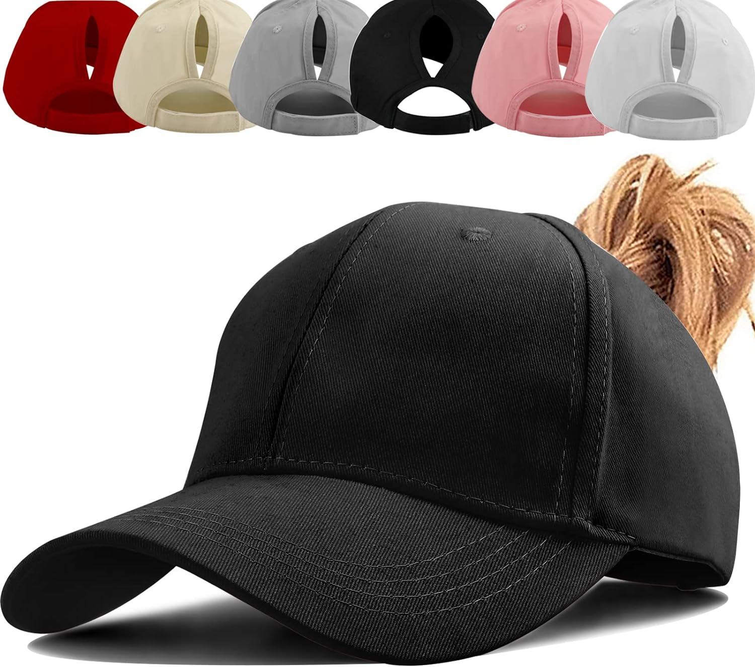 Womens Ponytail Hat Baseball Cap,Unisex Adjustable High Messy Bun Ponycap,Classic Solid Color Outdoor Hats with Pony Hole Loop