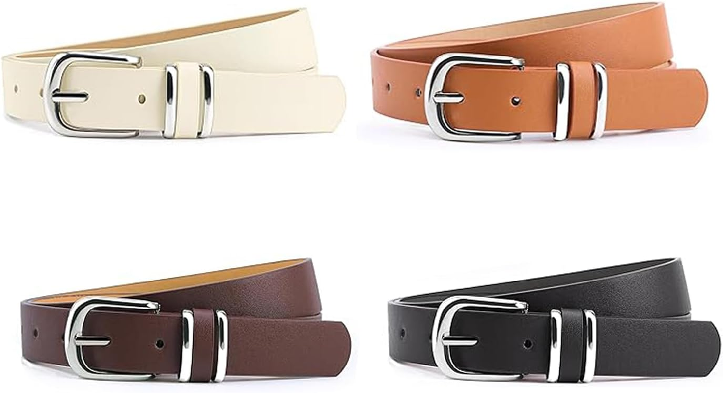 4 Pack Women'S Skinny Leather Belts,Turn Lock Belts,Adjustable for Dresses, Jeans, Coats image number 3