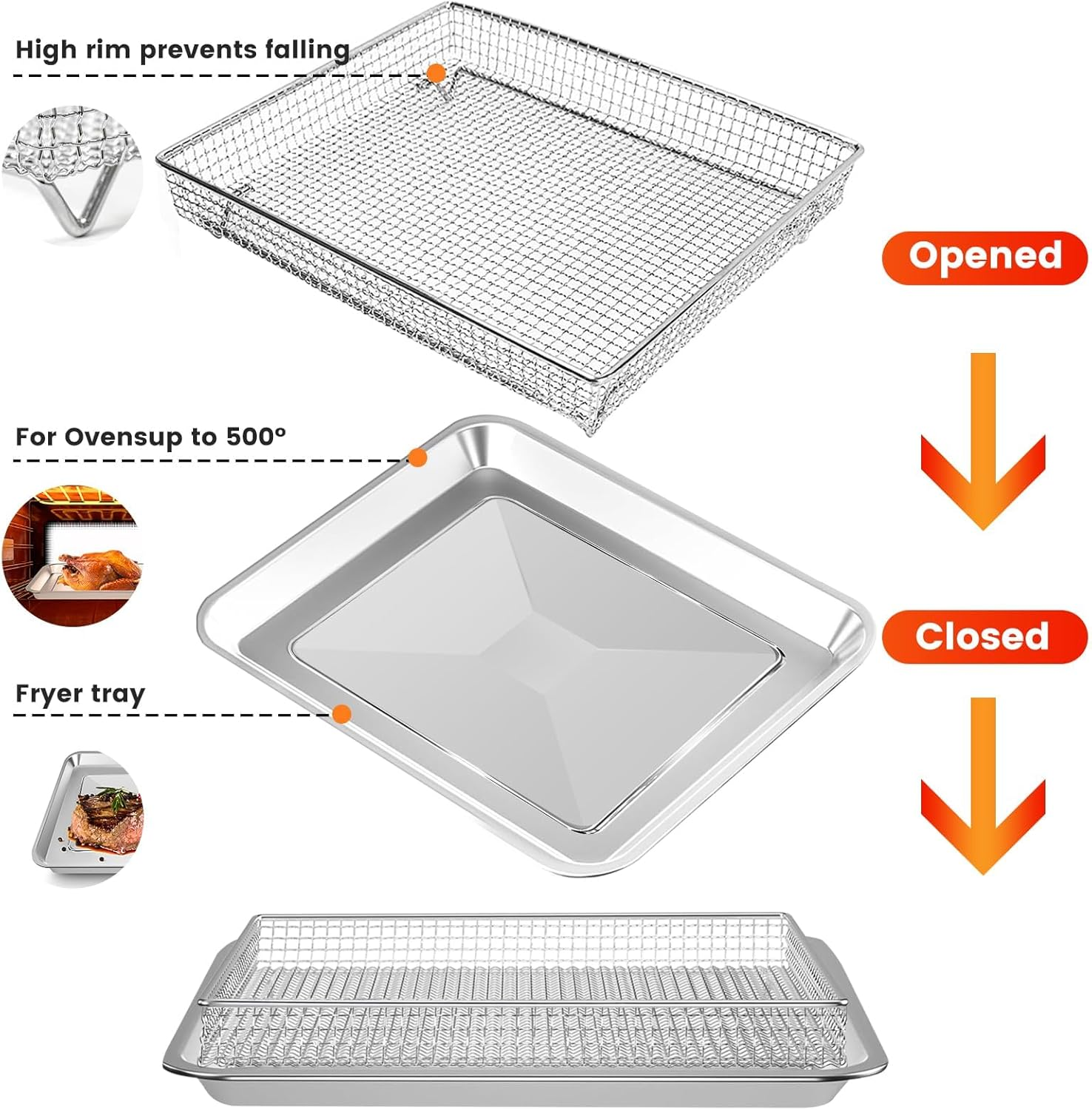 Air Fryer Tray Replacement Parts for Cuisinart TOA-60 TOA-65 TOA-70 Toaster Convection Oven, 12.4 * 11'' Non-Stick Mesh Stainless Steel Basket Wire Rack Accessories Parts, Dishwasher Safe image number 2