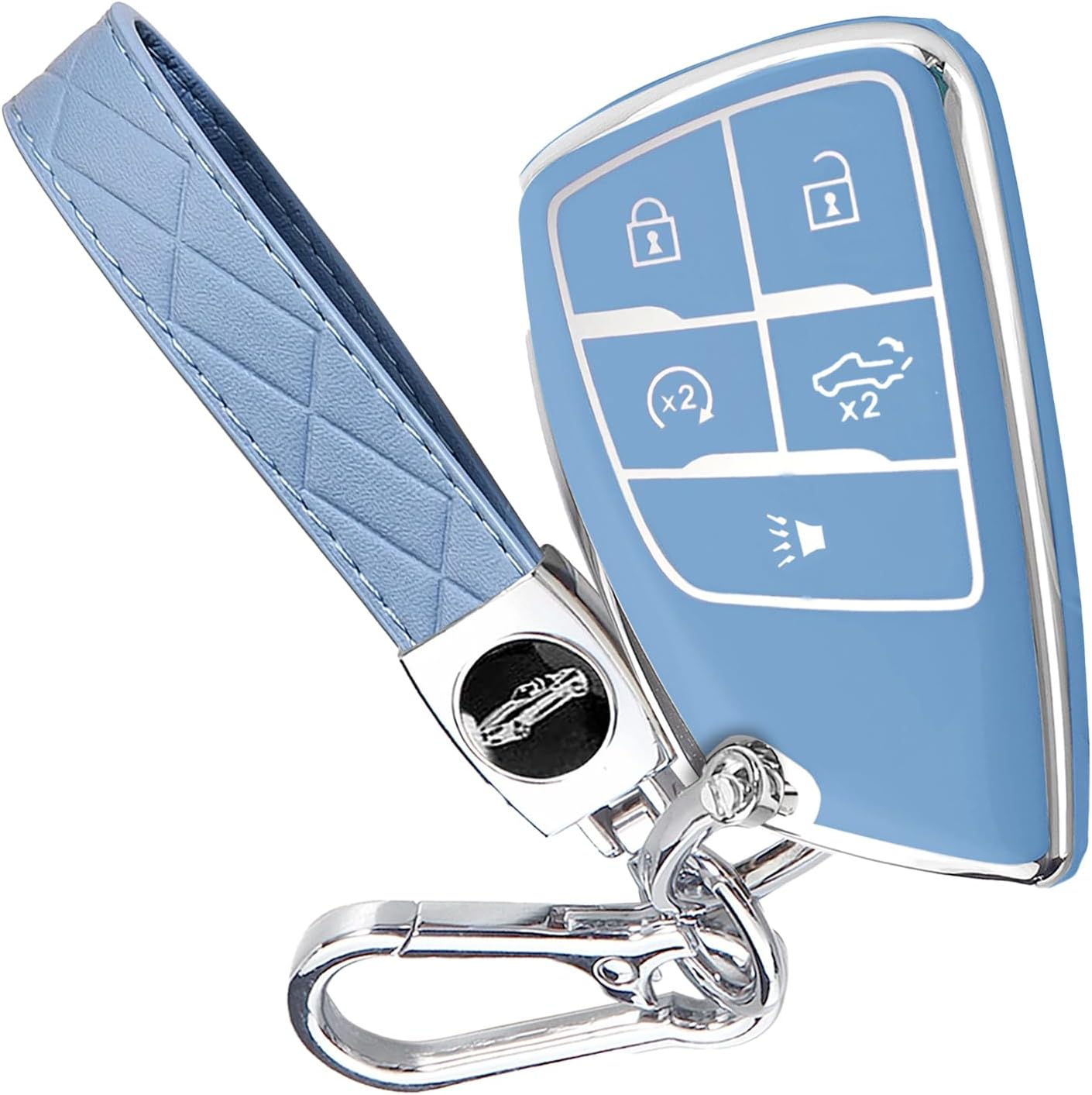 Key Fob Cover for Chevy GMC with Keychain, Silverado Sierra Tahoe Suburban Equinox Traverse Yukon Denali Terrain Buick Envision Premium Soft TPU Case (5 Buttons Purple)