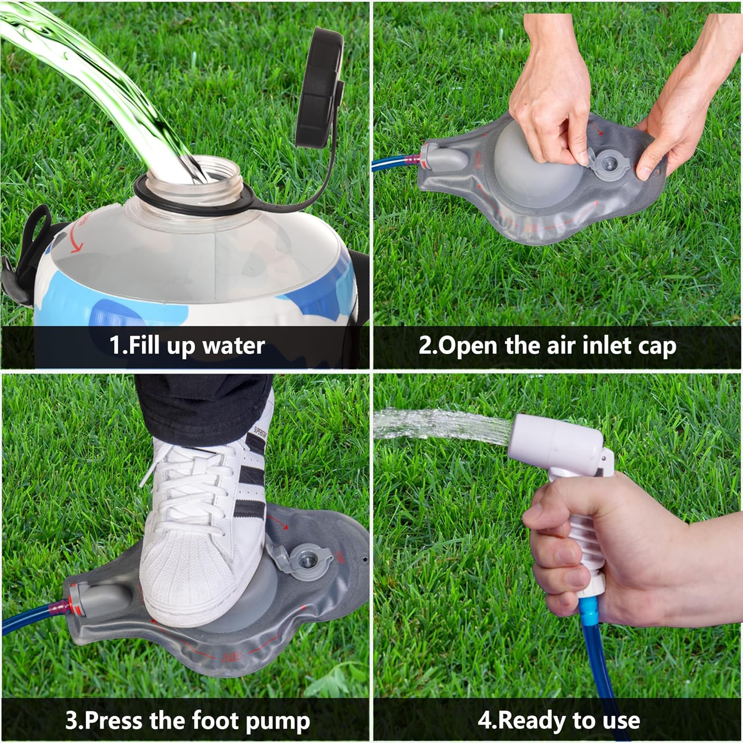 Portable Camping Shower Bag - 20L/5 Gallons Solar Shower Water Bag with Foot Pump, Hose and Shower Head - Camp Shower for Camping, Beach, Swimming, Hiking, Outdoor Trips (Pink) - 20L Grey image number 2