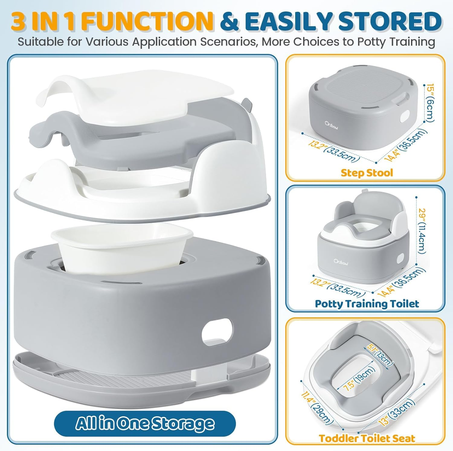 3-In-1 Silicone Potty Training Toilet, Soft & Comfortable Baby Potty Trainer, Step Stool & Toilet Seat, Non-Slip & Easy to Clean, Safe for Toddlers