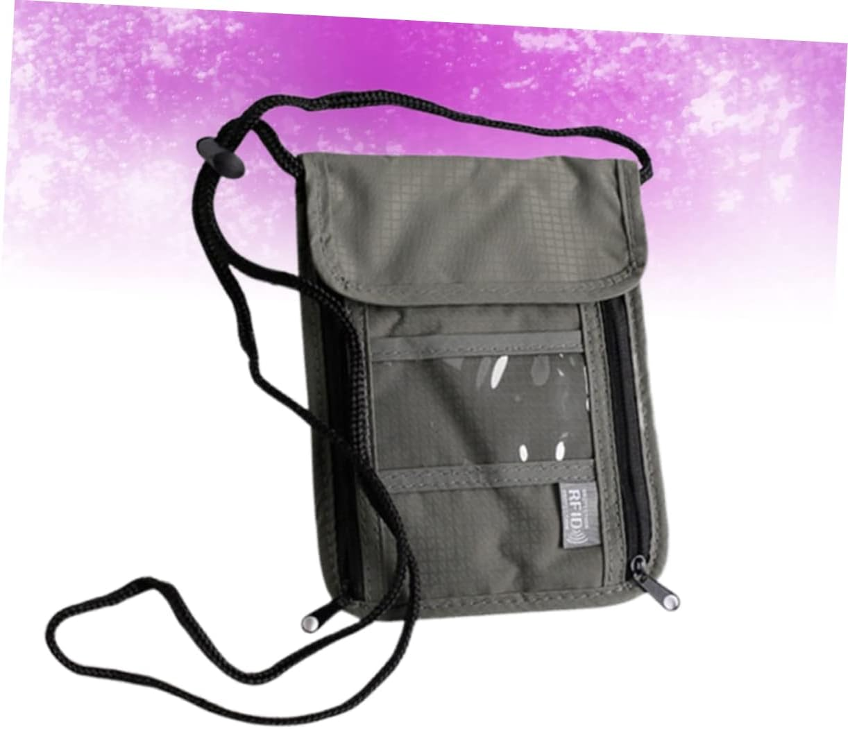 KICHOUSE Passport Bag for Travel Neck Hanging Bags Id Window Credit Holder in Grey