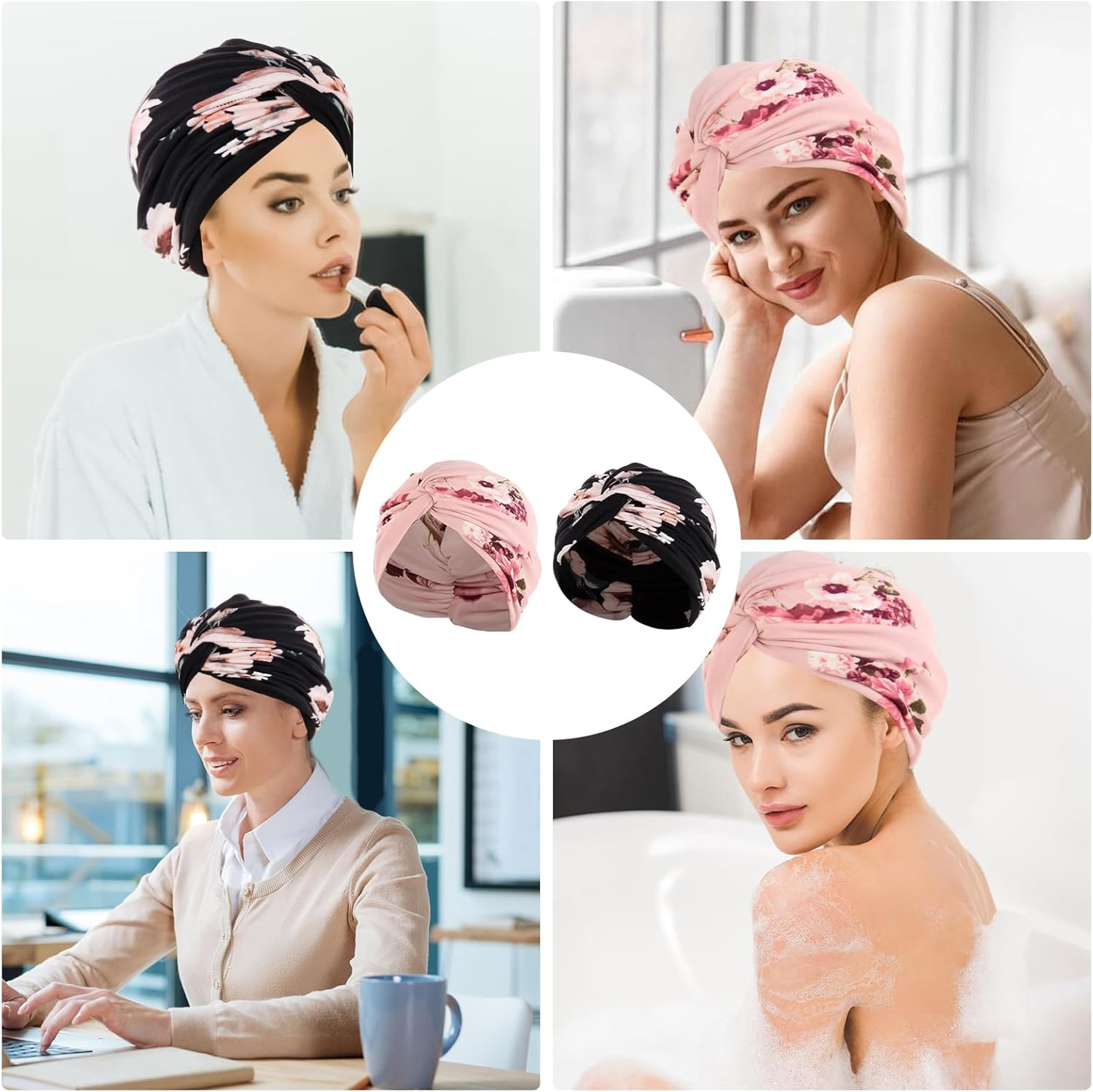 Women'S Chemo Hats, Turban, Chemo Headgear, Women'S Headscarves for Cancer Patients, Hats for Cancer Patients, Headscarf Hair Band, Pre-Tied Beanie Headpiece, Pleated Hat for Women image number 4