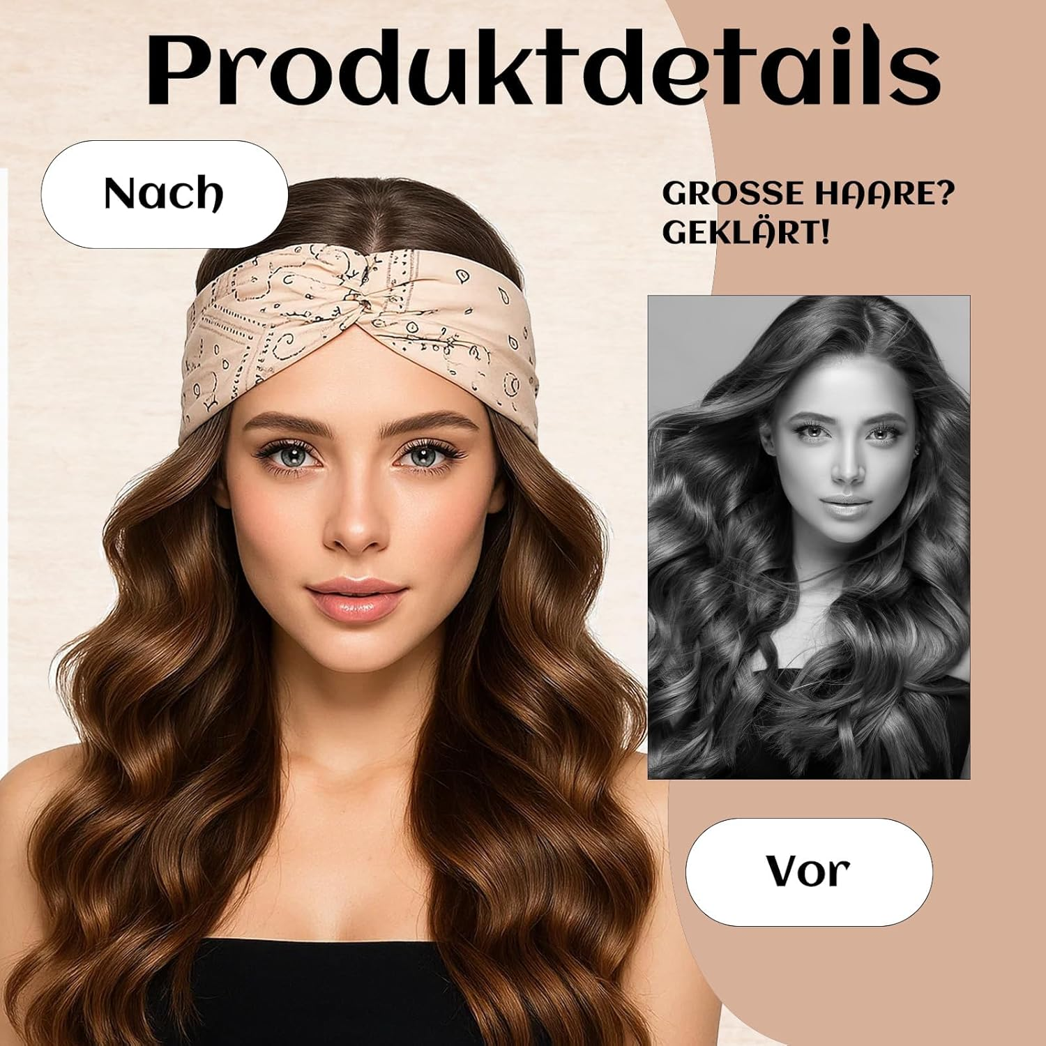 Hair Band Cosmetics, Pack of 4 Women'S Hair Bands in Brown, Beige, Black and Green, Soft Headband for Sports and Everyday Use, Comfortable Headscarf for Women with Good Fit image number 6