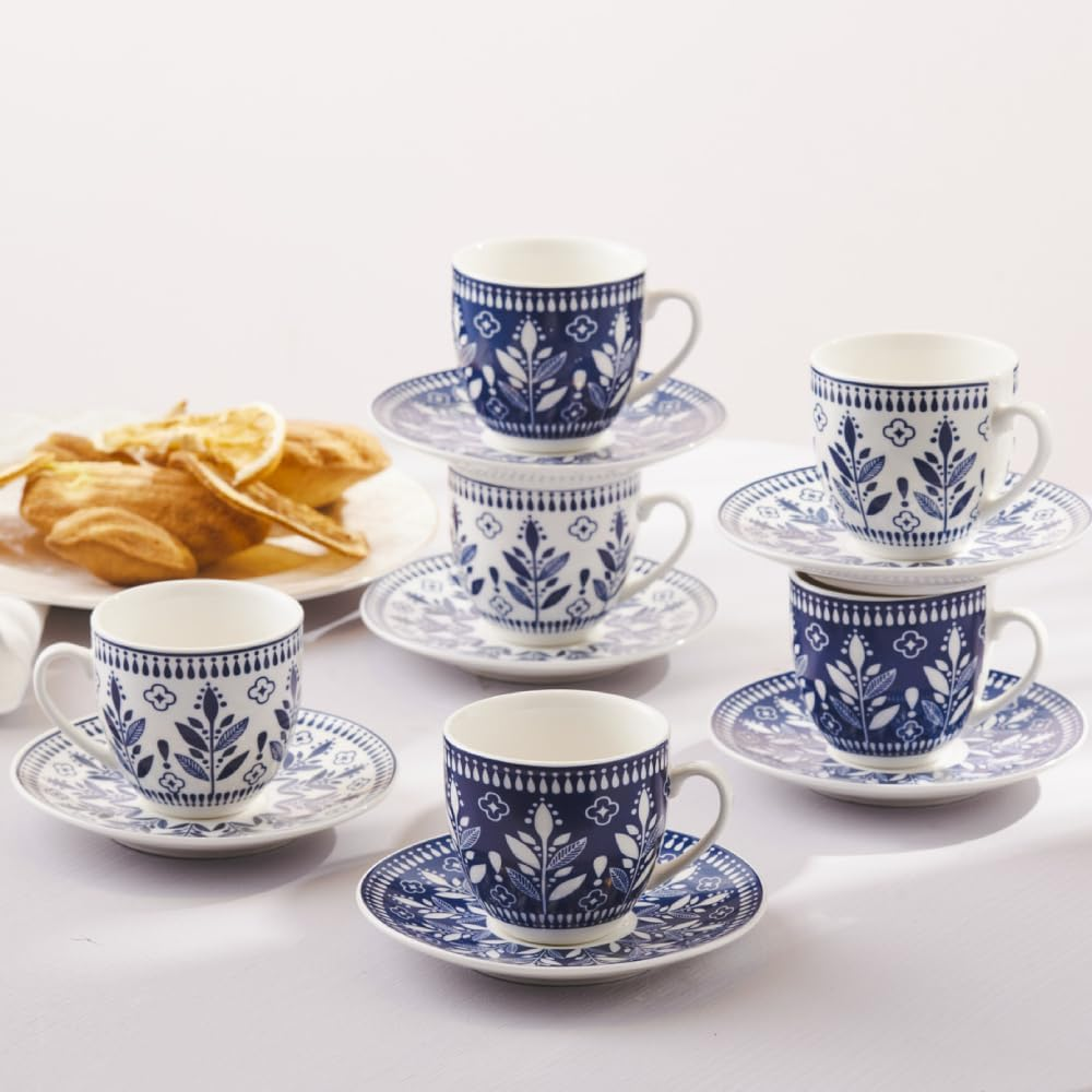 KARACA Peyker Turkish Coffee Cup Set for 6 People - 12 Piece Cups with Saucers - Small Bone China Espresso Set - Ideal for Serving Greek, Arabic Coffee (2.8 Fl Oz) image number 2