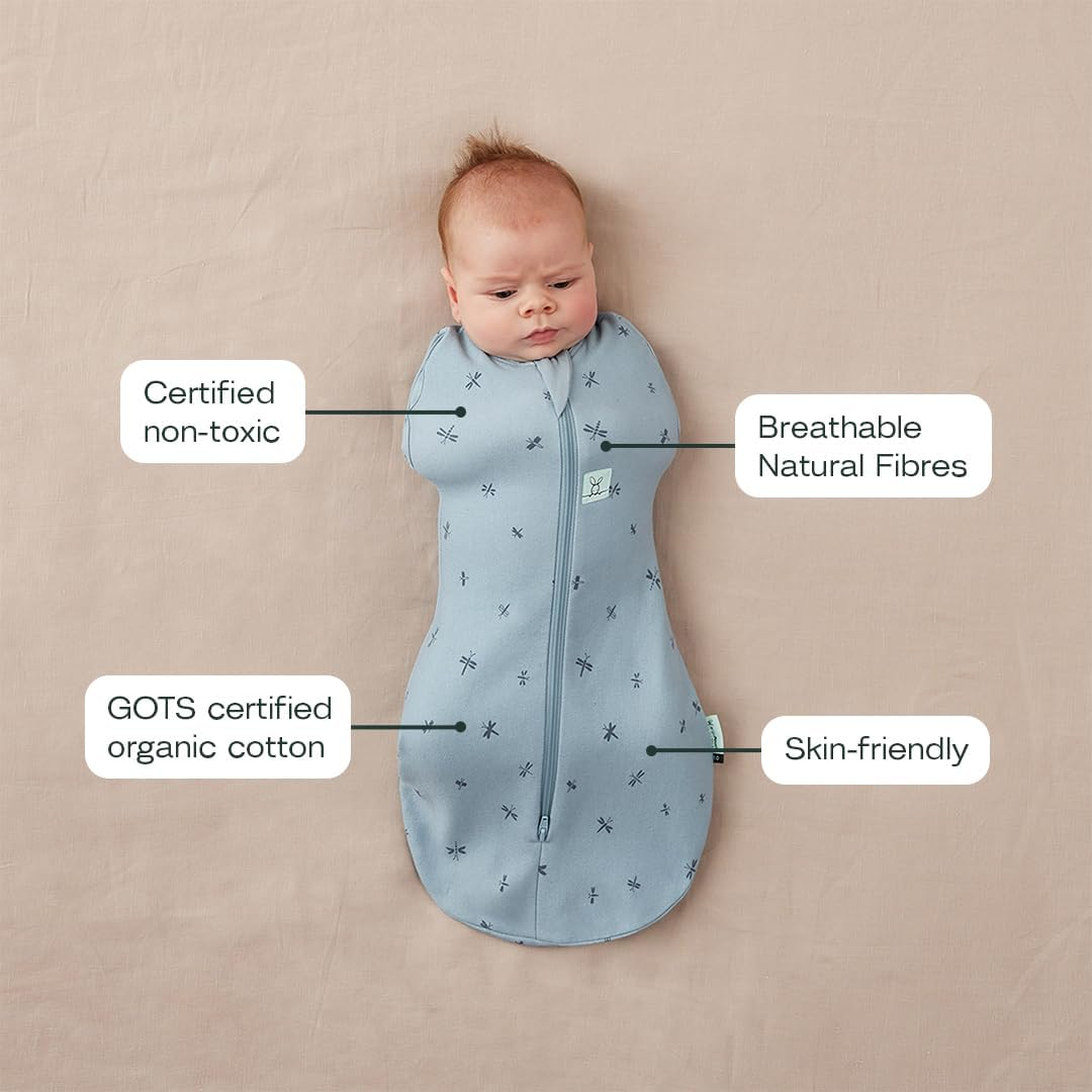Ergopouch 0.2 TOG Cocoon Swaddle, 3-6 Months &ndash; Dragonflies Print &ndash; Organic Cotton Swaddle & Sleeping Bag in One &ndash; Arms In/Out &ndash; Easy-To-Use Two-Way Zipper &ndash; Designed for Safety & Comfort image number 5