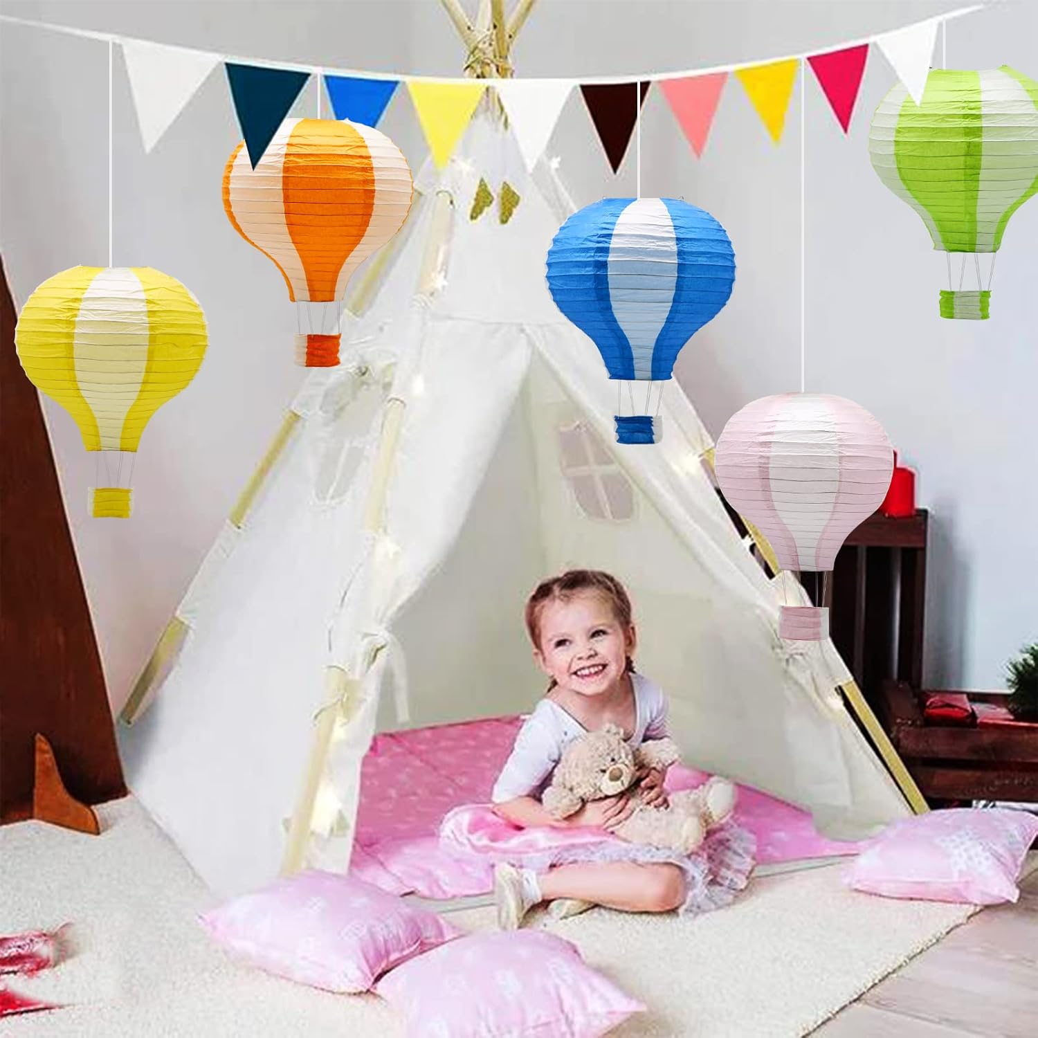 Hanging Hot Air Balloon Paper Lanterns Set Party Decoration Birthday Wedding Christmas Party Decor Gift 12 Inch Pack of 5 Pieces (Mix Design and Color) image number 3