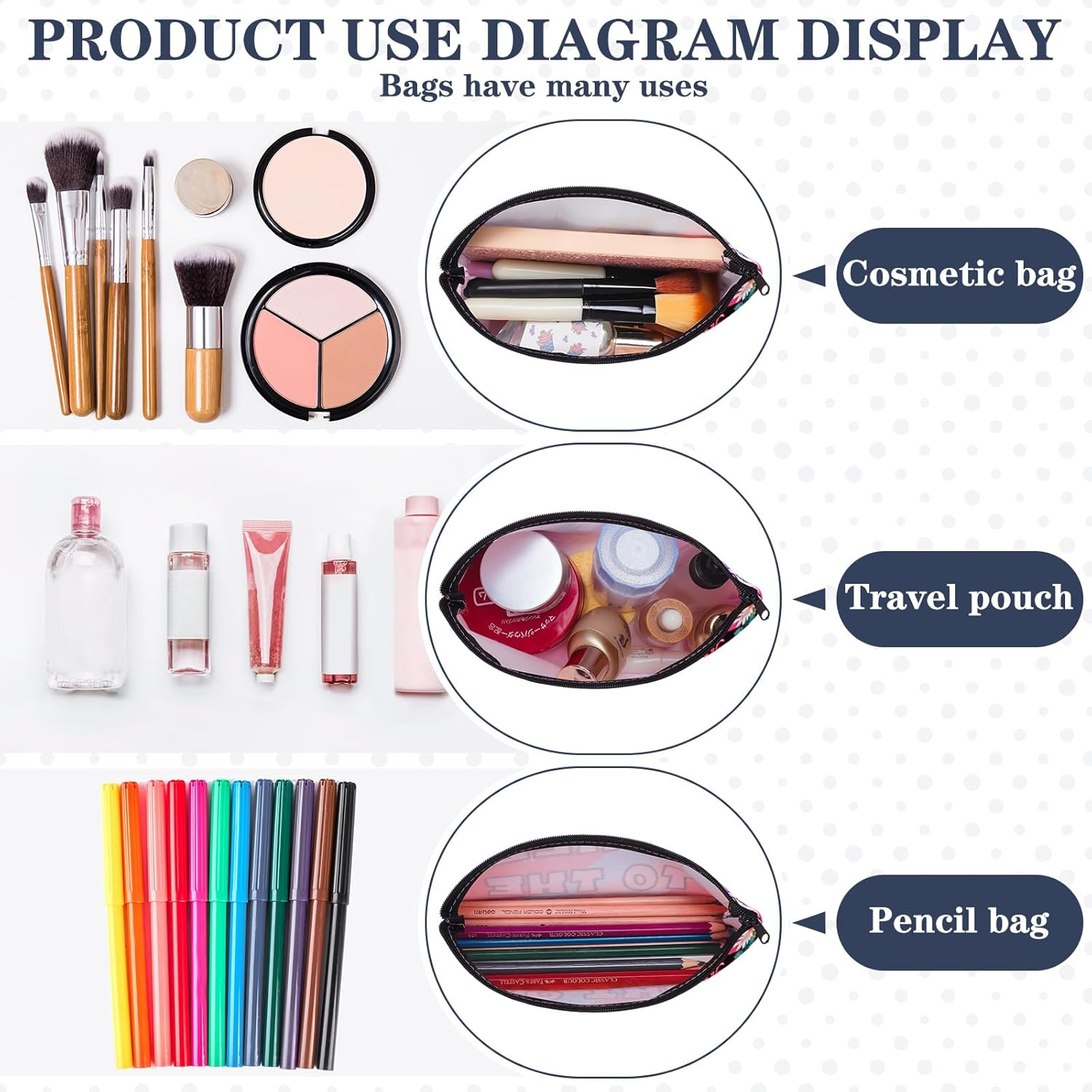 Chunful 12 Pcs Inspirational Christian Gifts Religious Makeup Bags Bulk for Women Bible Verse Flower Cosmetic Bag Thanksgiving Christmas Gift for Church Ladies, 7.48 X 4.72 Inch(Elegant)