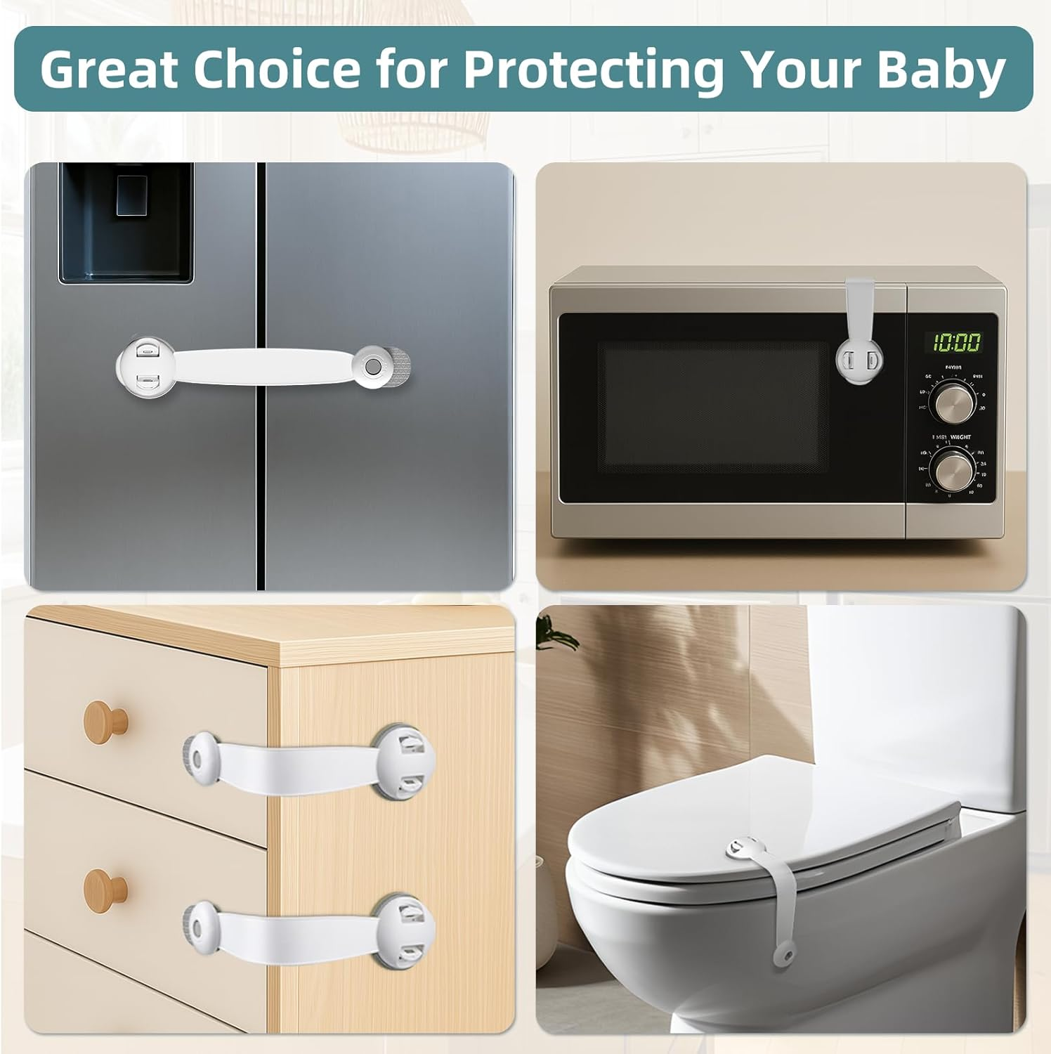 Gautio Child Safety Cabinet Locks, Baby Proof Drawer Strap Locks with Safe Quick & Easy 3M Adhesive, Kid Safety Cupboard Latches for Dishwasher, Fridge, Door, Trash Can, Oven, Toilet Seat, No Tools Need or Drill (2 PCS) image number 3