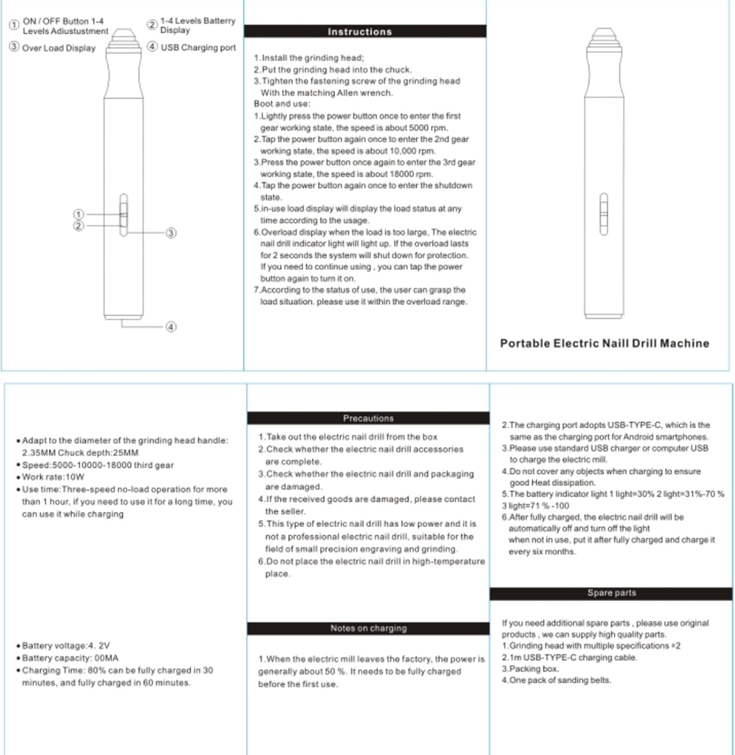 Nail Drill, Electric Nails File for Thick Toenails, Cordless 4 Speeds Professional Nail Removing Acrylic Nails Tools for Edge Shaping Polishing Grinding Nursing Peeling image number 3